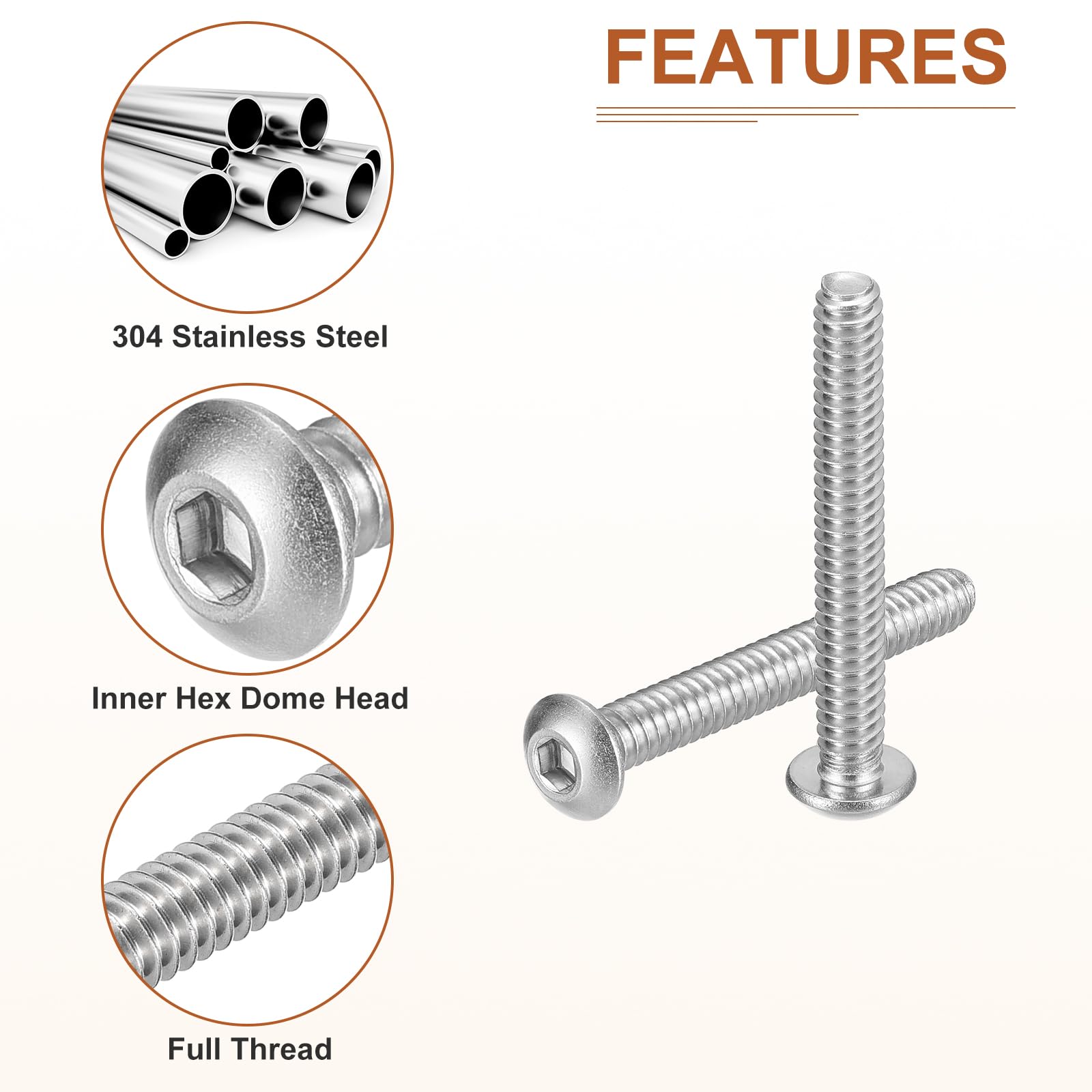 DTGN #10-24x1-1/4" Button Head Socket Cap Screws, 20Pack, Good for Machine, 304 Stainless Steel 18/8 - Image 4
