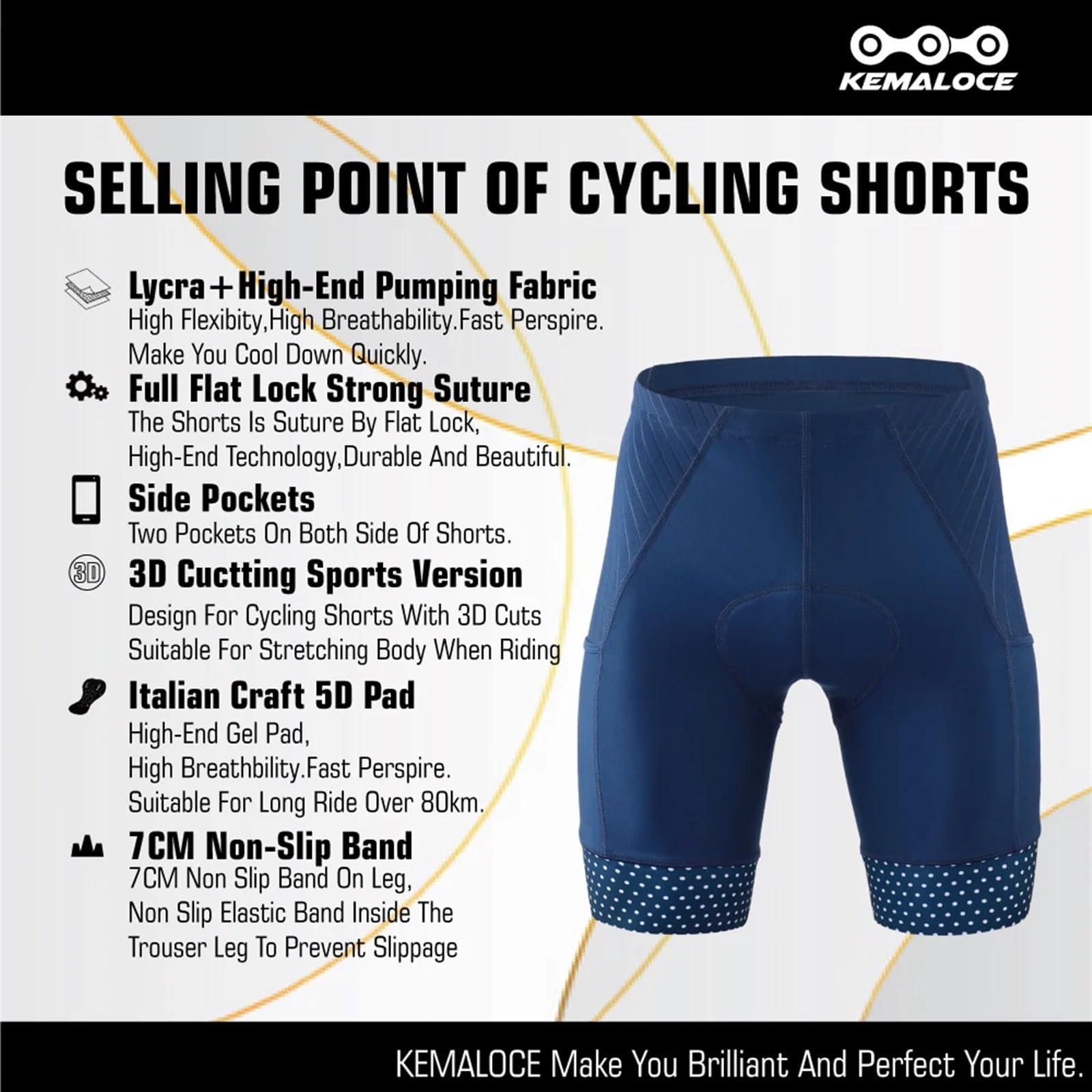 Pantaloncini Ciclismo Uomo Pantaloncini da Ciclismo da Uomo Pantaloni da Ciclismo Blu e Verdi Imbottiti in Gel 5D con Tasche Laterali Collant da Bici Antiurto(KEM-SS-Balck,4XL)