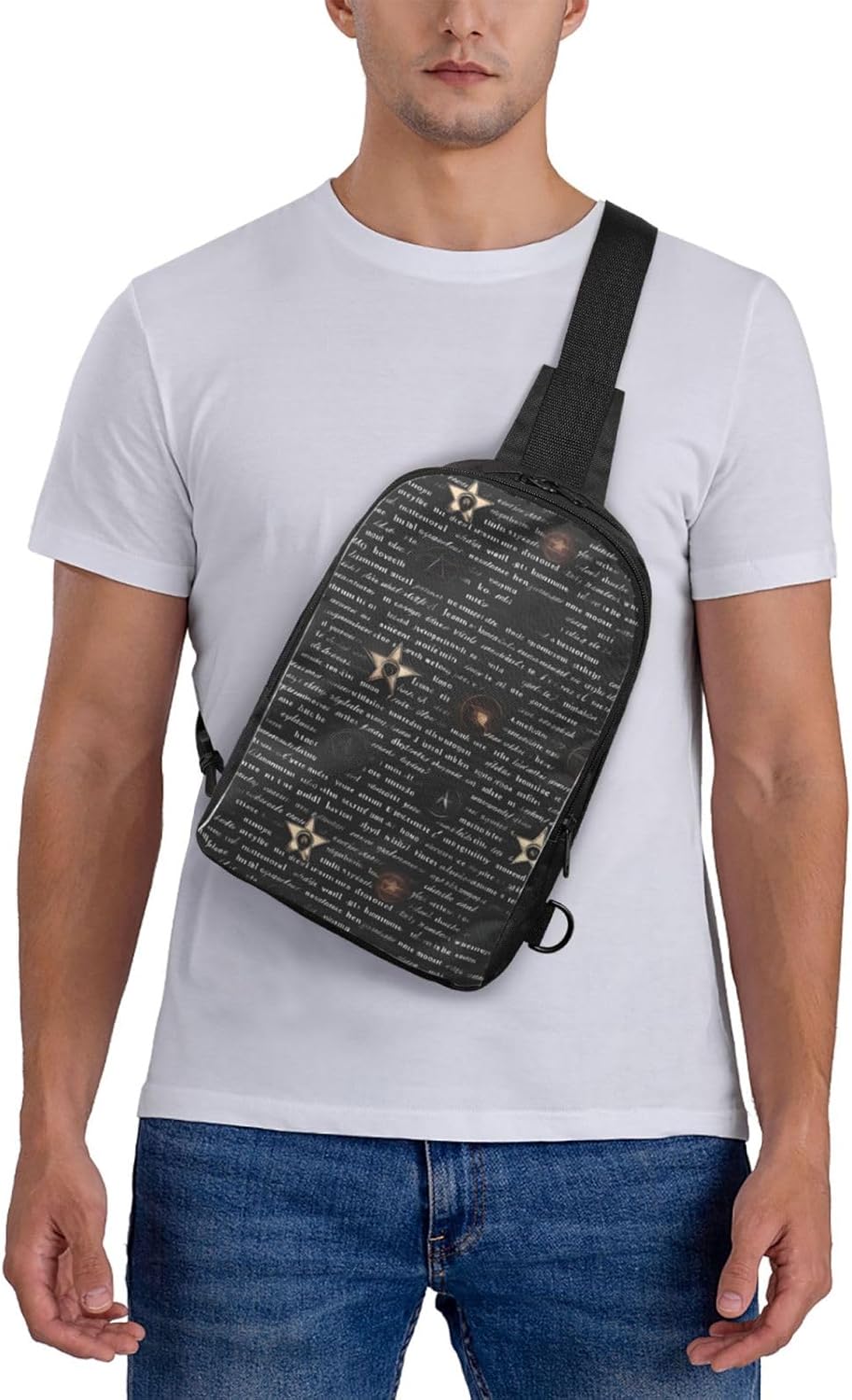 Mysterious Text Adjustable Strap Large Capacity Double Layer Crossbody Chest Bag 7.7x2.4x11.8in For Camping Travel Daily Leisure Activities