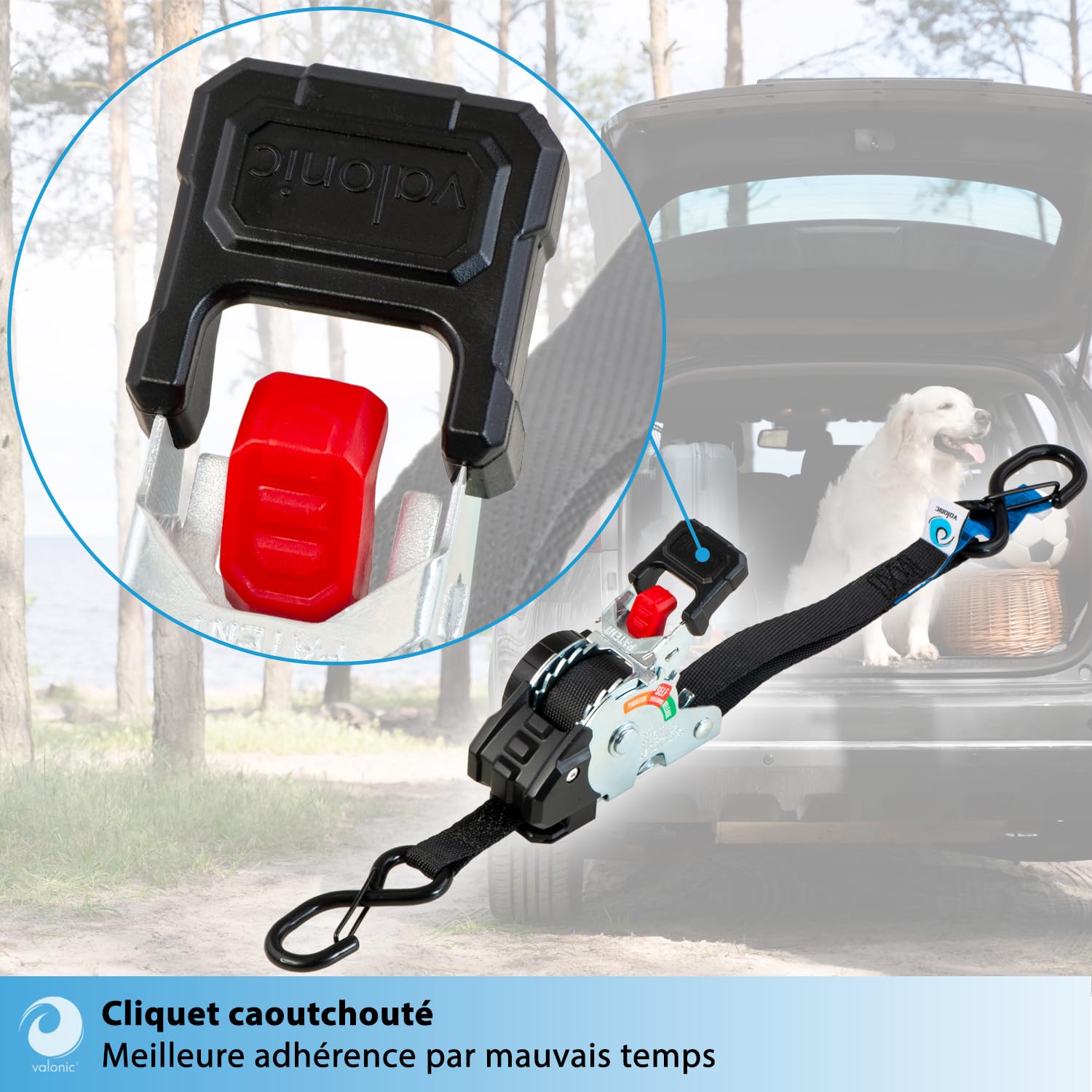 valonic Creta, Mini Sangle a cliquet 2 m, pour Coffre et remorque, Lot de 4, 150 kg Force d'arrimage, 19 mm, Sangles, pour Auto et Transport, pour Trajet Quotidien