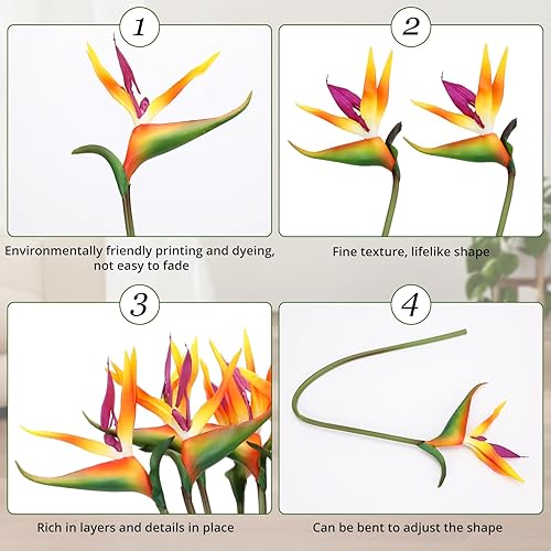 Miniatura 10 de Hanaive 12 plantas artificiales de ave del paraíso de 24 pulgadas, flores tropicales hawaianas de goma Strelitzia, ramo de flores sintéticas para el