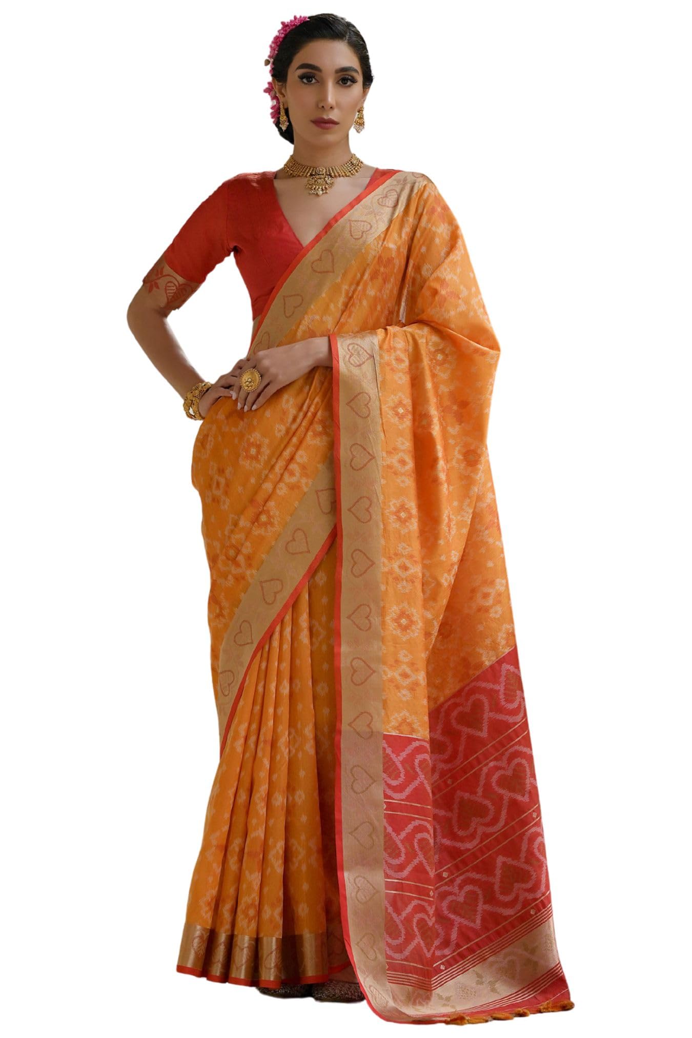 SGF11 Women's Kanjivaram Patola Soft Lichi Silk Saree With Unstitched Blouse Piece