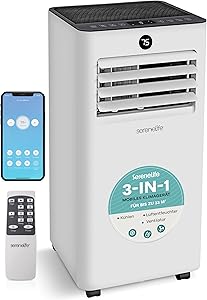 SereneLife Mobile Air Conditioning with Exhaust Hose 7000BTU, WiFi 3-in-1 Air Conditioner for Hot Summer Days with Dehumid…