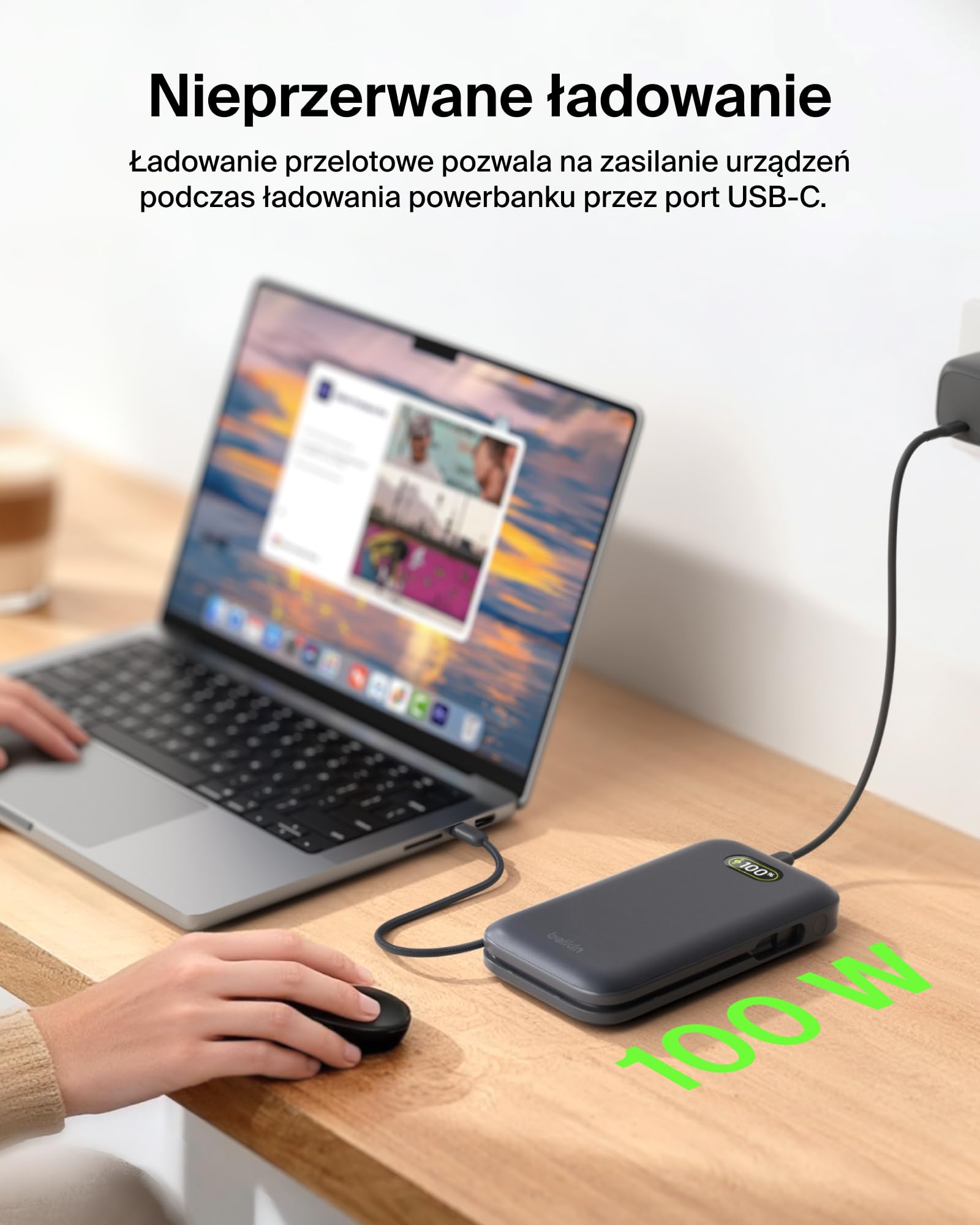 Belkin UltraCharge Pro Powerbank 27 000 mAh, Przenośna Ładowarka ze Wbudowanym Kablem USB-C, 240 W USB PD – Szybkie Ładowanie Urządzeń MacBook Pro, iPhone, iPad, Galaxy, Pixel i Innych – Antracytowy