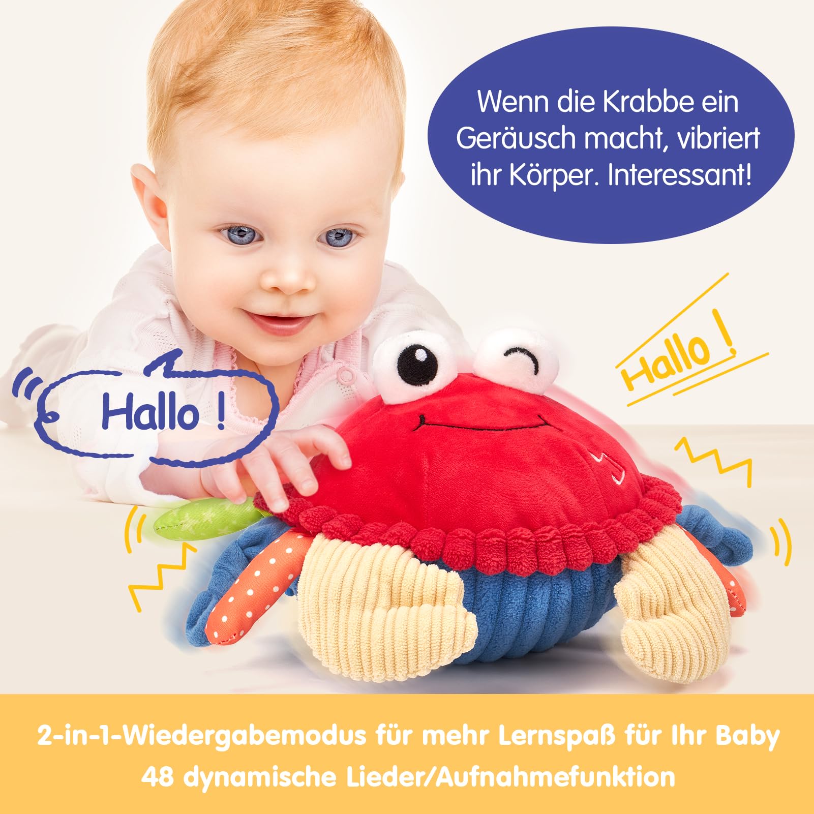 hahaland Krabbe Baby Spielzeug 6 8 9 10 12 Monate, Musikalische Krabbelspielzeug, Crawling Crab Tummy Time Toy, Spielzeug ab 6 Monate fürs Krabbeln Lernen, Baby Geschenk Babyspielzeug ab 1 2 Jahre
