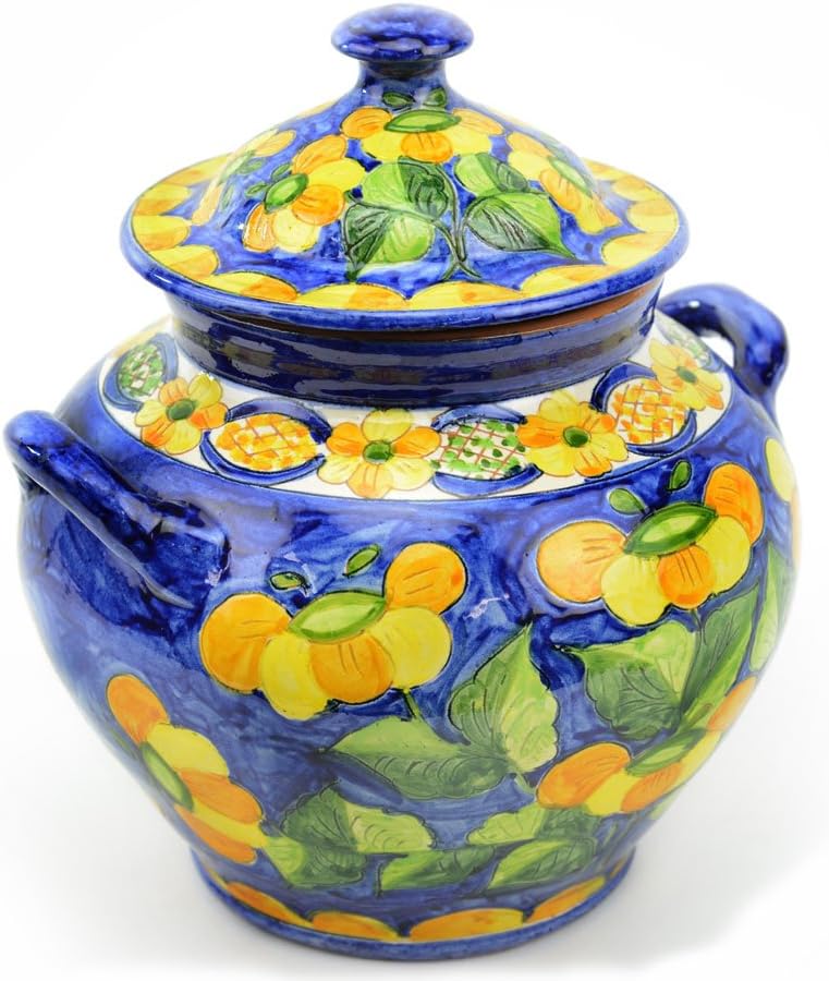 Hand-Painted Kitchen Canister, Mediterranean Blue and Yellow, Medium