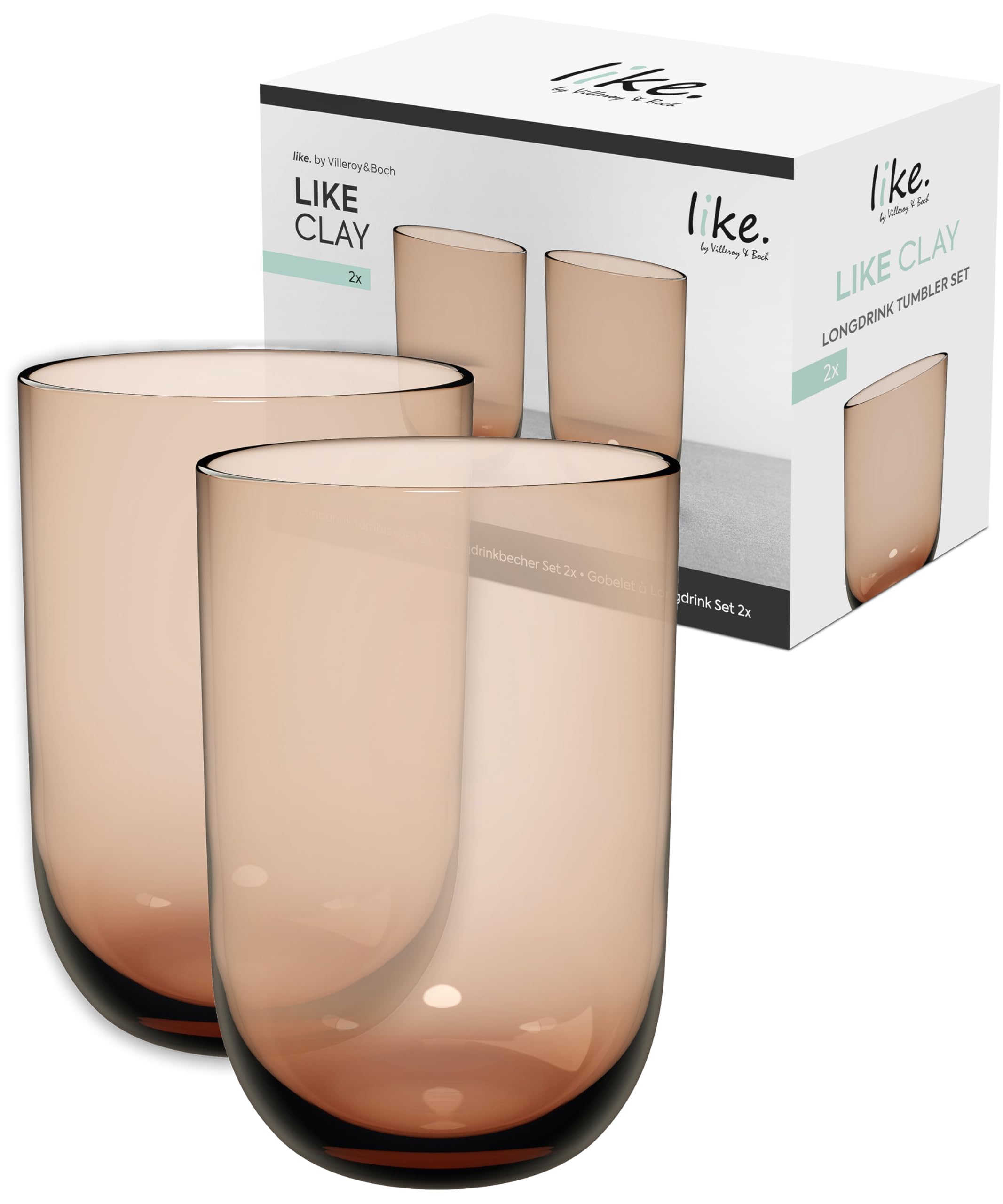 like. by Villeroy & Boch – Like Clay Long Drink Glass Set 2 pces, Coloured Glass Brown, Capacity 385 ml