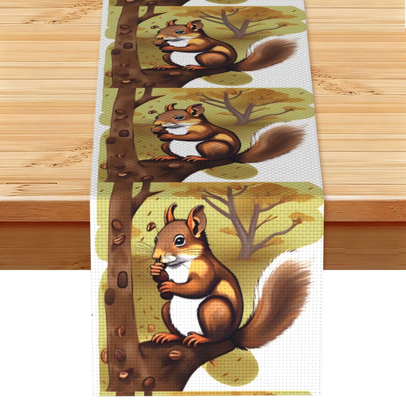 Nut-eating squirrel Table Runner 13x72 Inch Dining Decor