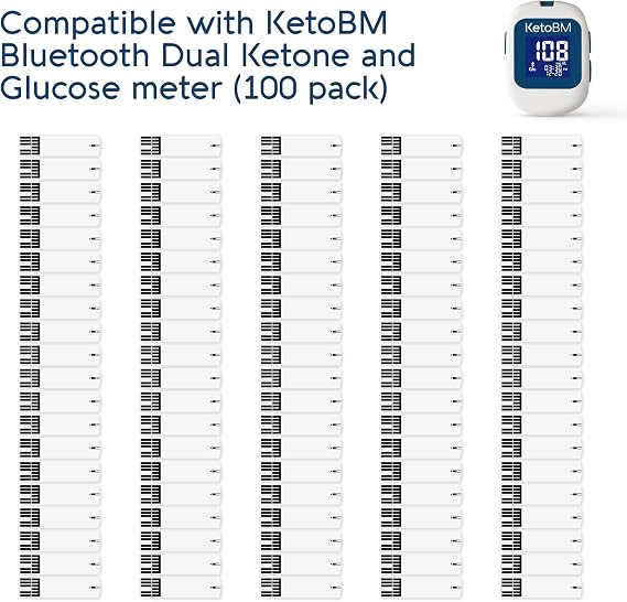 KetoBM Blood Glucose Test Strips for Dual Blood Glucose & Ketone Meter, 100 Count