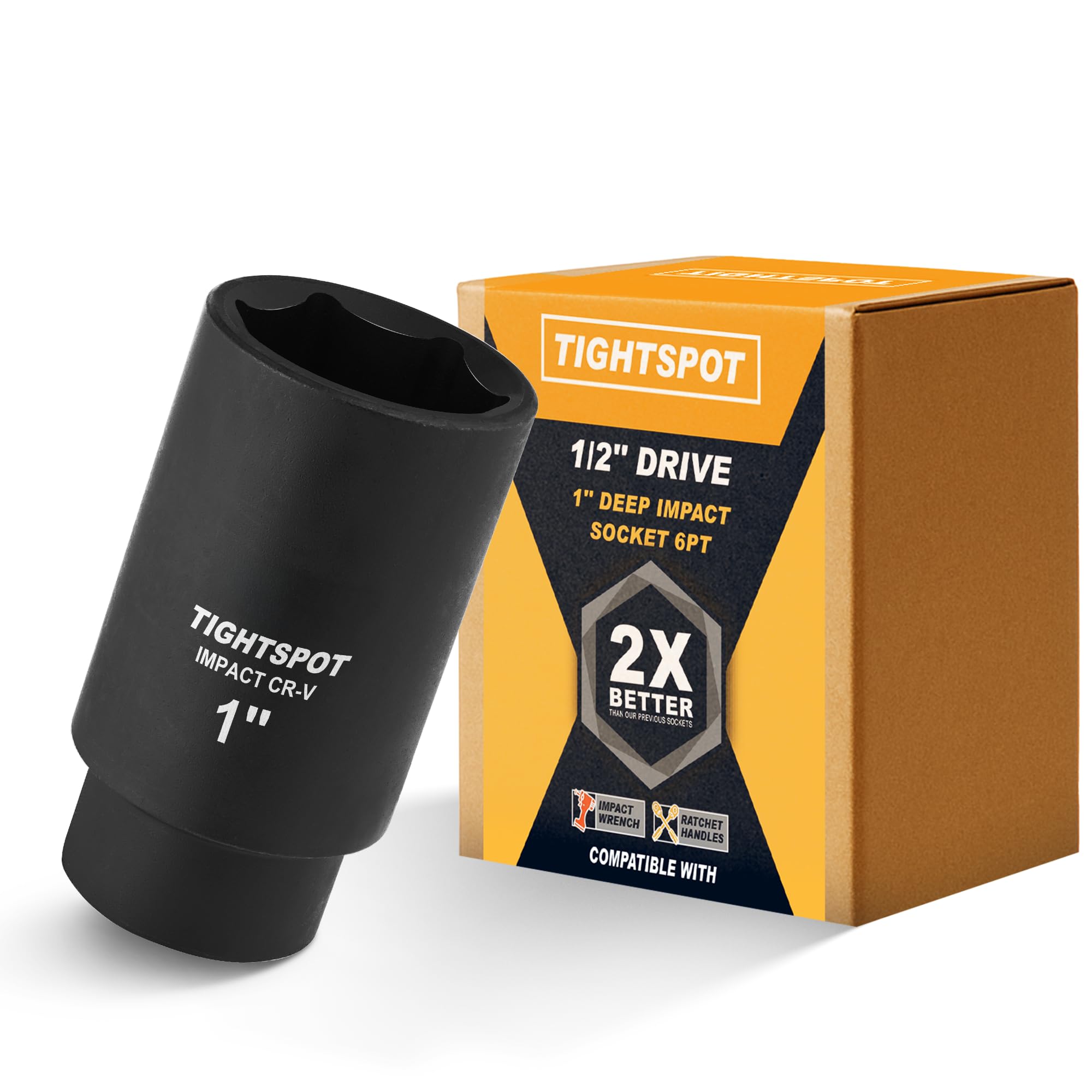 TIGHTSPOT 1/2" Drive 1 Inch Deep Impact Socket, 6-Pt, CRV Steel