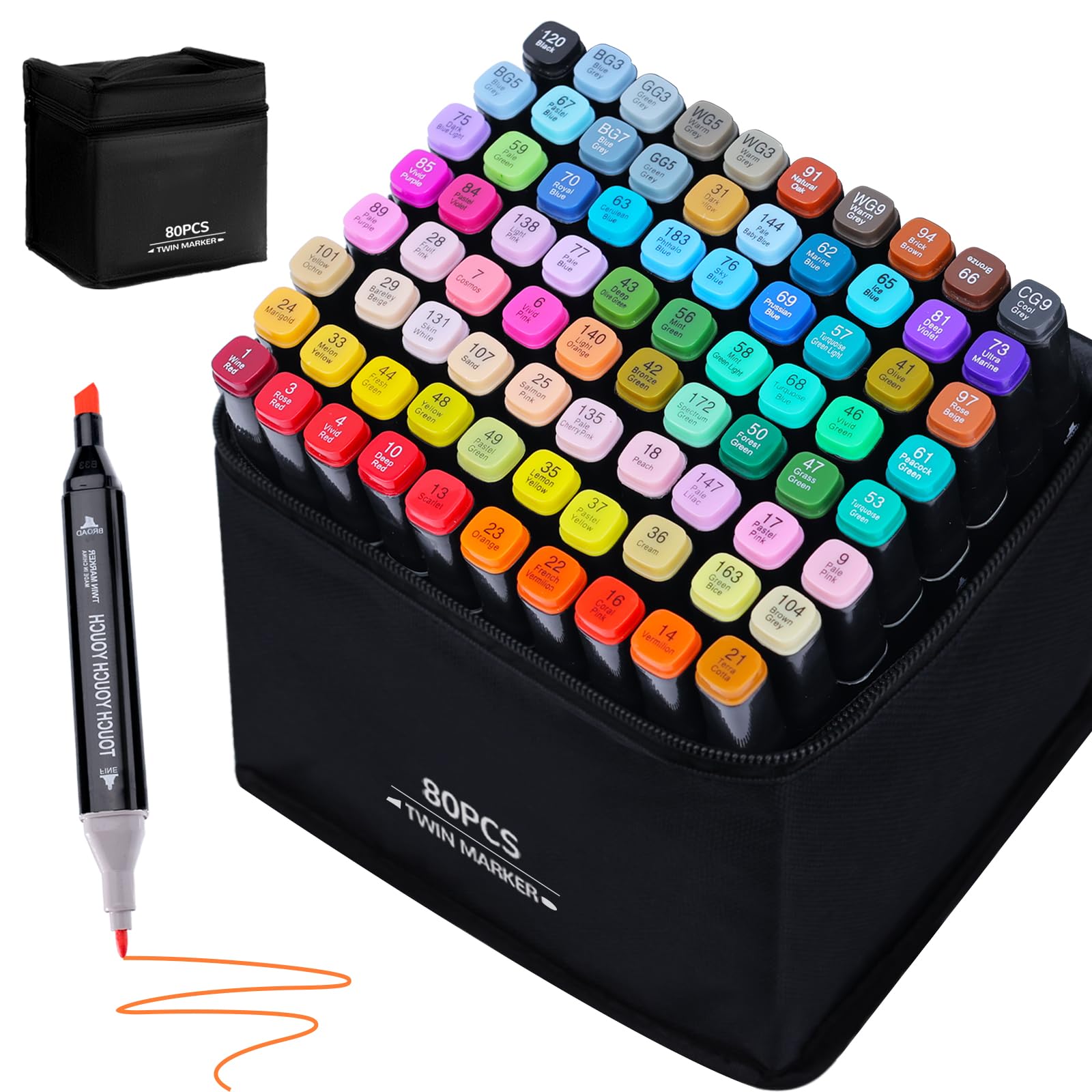 Rotuladores Colores 80 Colores Marcadores Impermeabile Secado Rápido Alcohol Doble Punta para Bocetos, Cómics, Colorear, Ilustrar, Esbozar