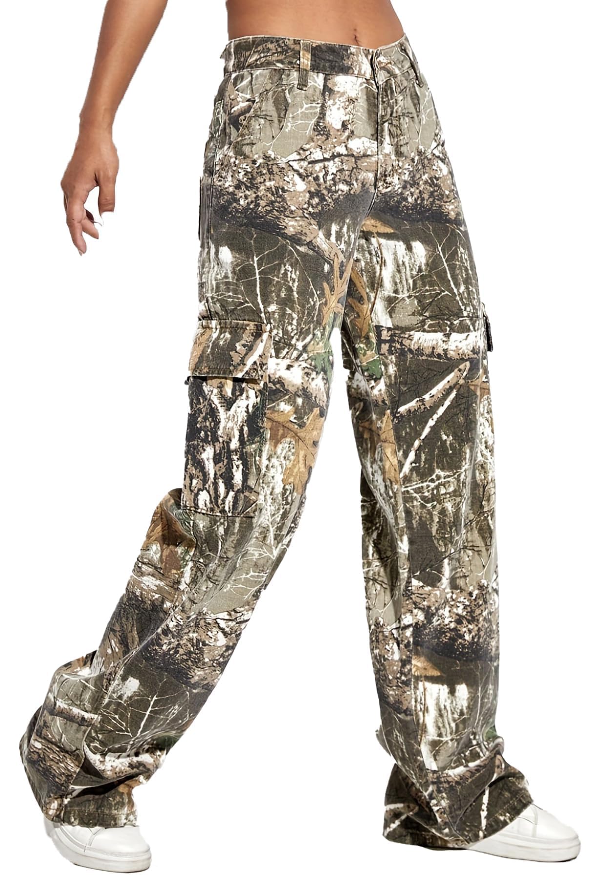 Women Camo Cargo Pants High Waist Baggy Wide Leg Camouflage Jean Trousers Army Fatigue Y2k Pocket Jogger Sweatpants
