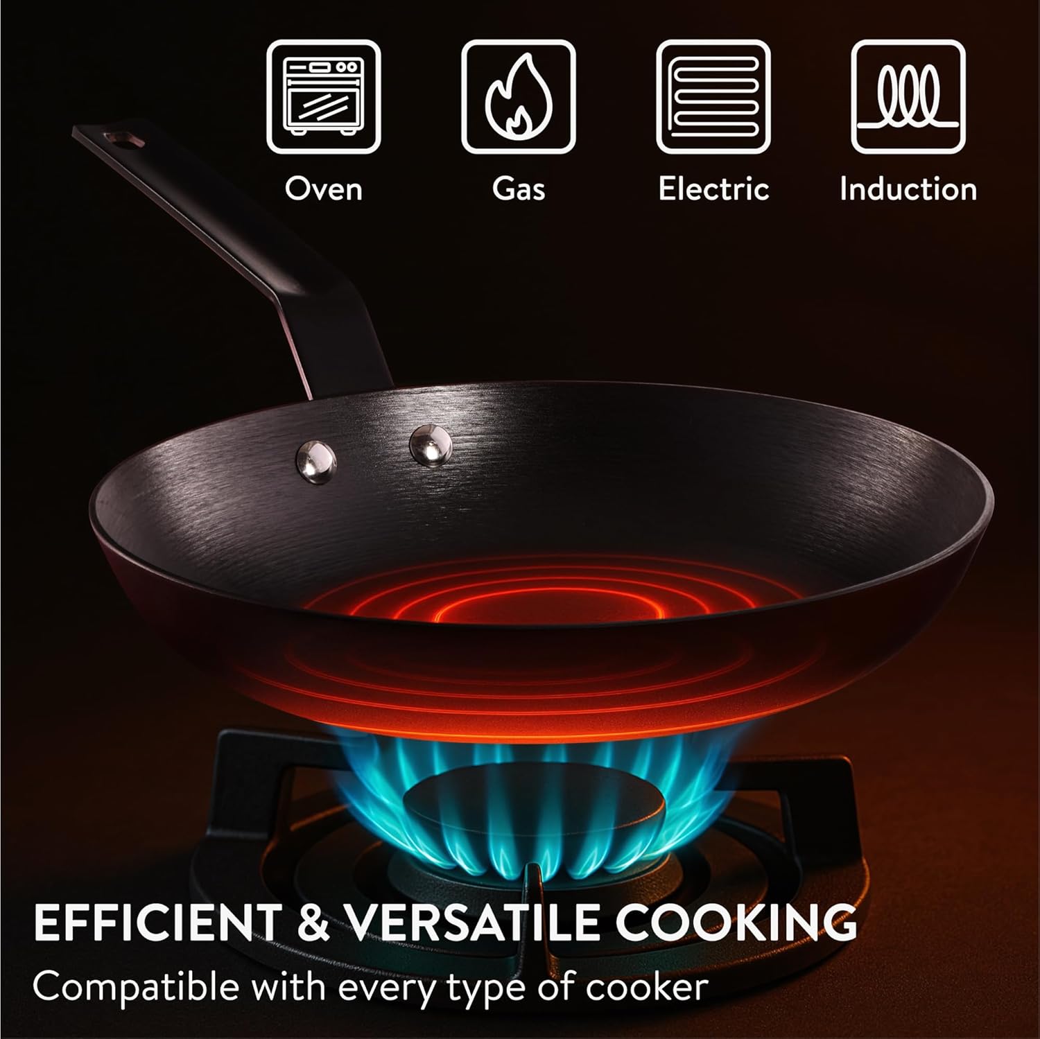 Navaris Nitrided Cast Iron Skillet - 10"(25cm) Lightweight & Smooth Frying Pan - Dishwasher Safe - No Re-Season Needed, for Oven, Stovetop, Grill & Campfire, Induction Ready