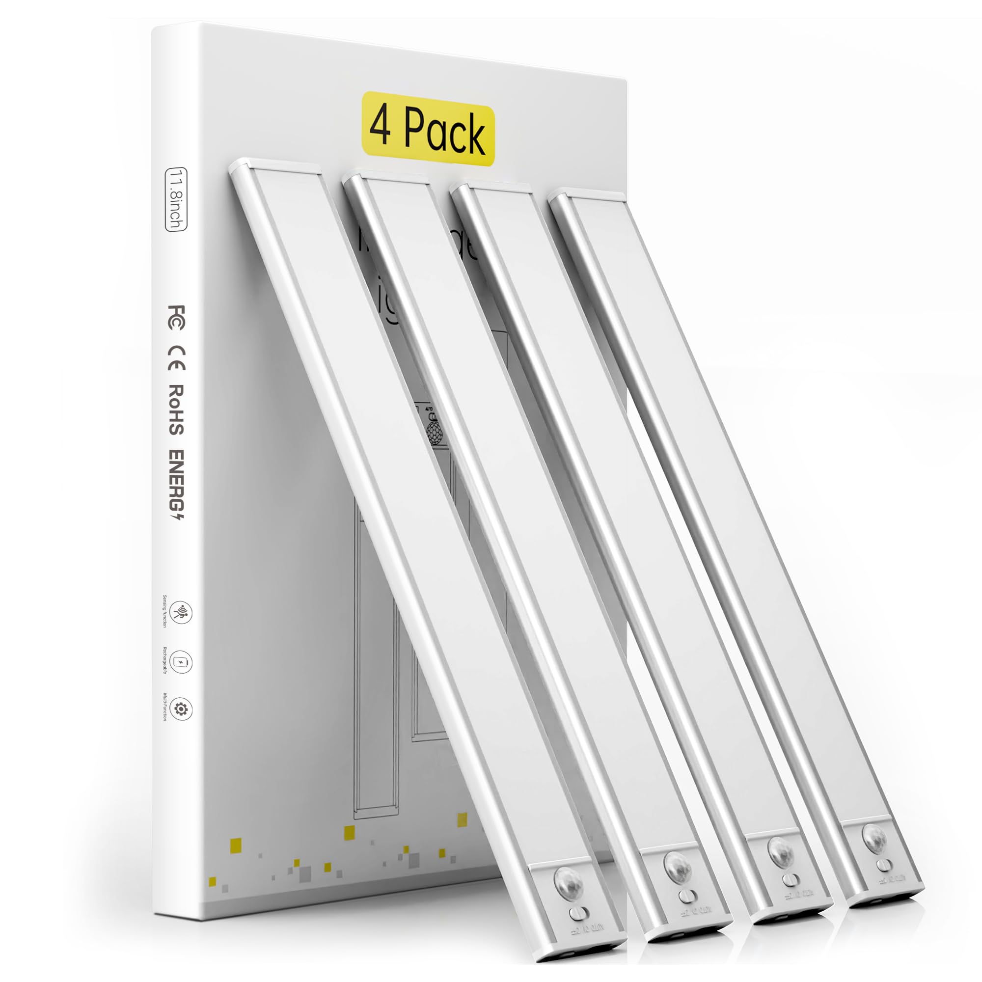 hyrion Under Cabinet Lights, Dimmable 3 Color Temps LED Rechargeable 1500mAh Motion Sensor Light, Magnetic Wireless Closet Battery Operated Lighting for Kitchen Cabinets, Stairs, Wardrobe