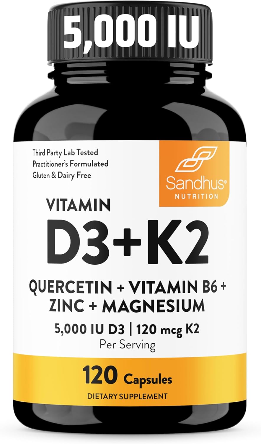 Sandhu's Vitamin D3 K2 Magnesium 5000 IU, 120mcg K2 Capsules...