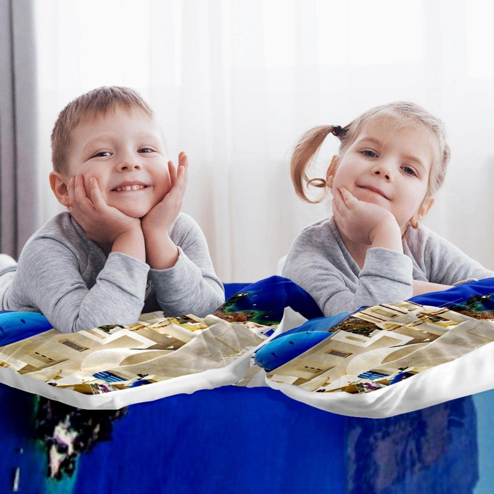 Meugesoi Santorini Bettwäsche 200x200 Cm - 3-tlg. Mikrofaser Set Mit Mittelmeer-Motiv