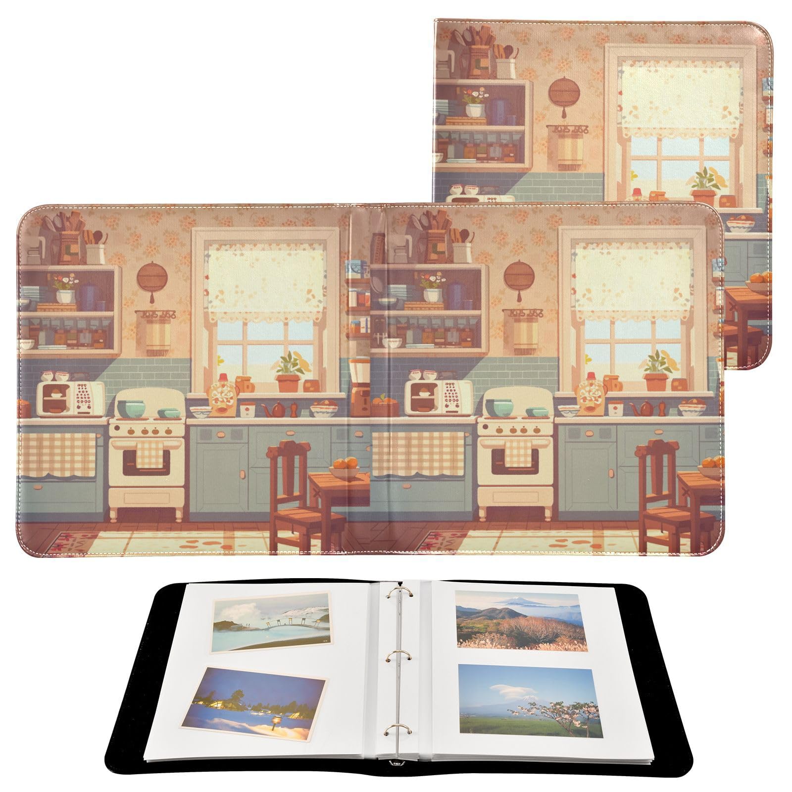 Kigai Kitchen Cartoon Photo Album Self Adhesive Scrapbook Album Leather Cover DIY Picture Scrap Book with 20 Adhesive Sheets, 11.8x24x0.8 inch