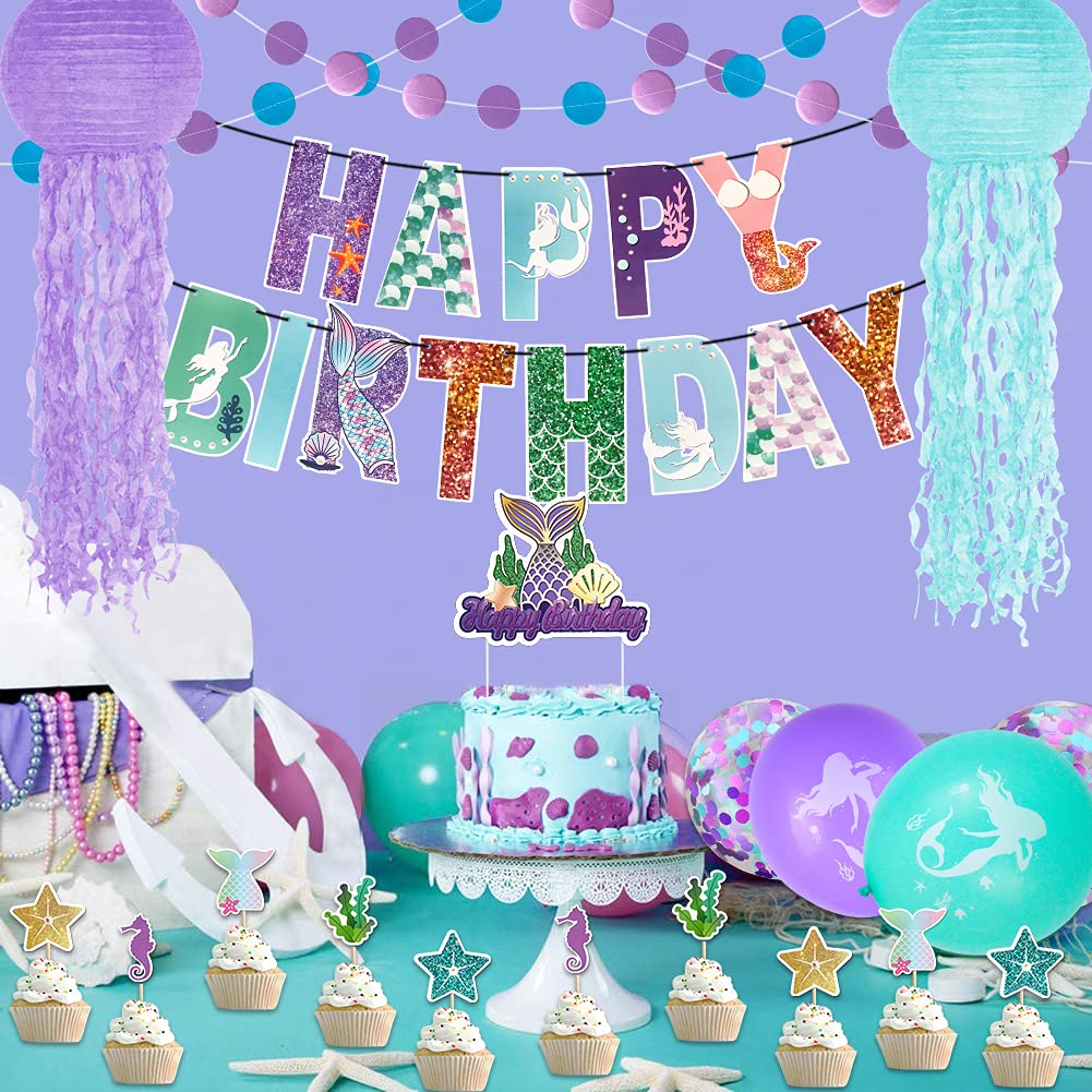 Mermaid Birthday Party Decorations, Mermaid Party Supplies, Happy