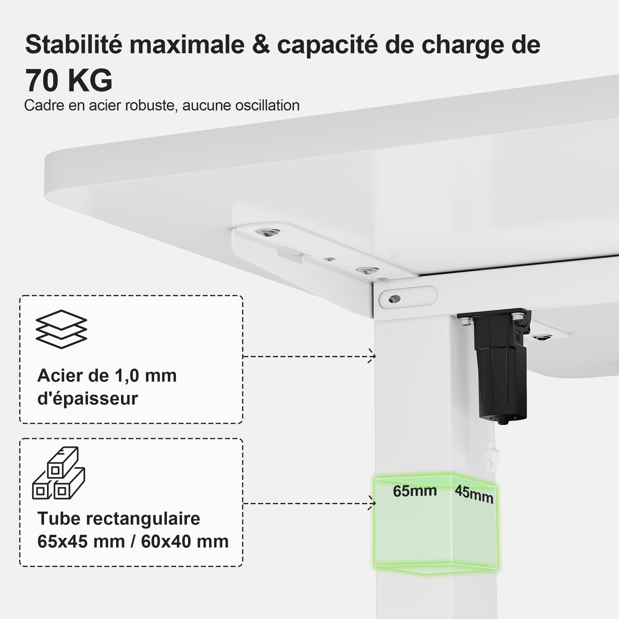 JUMMICO Bureau Assis-Debout Électrique 120x60cm, USB & 2 Mémoires, Blanc | Moteur Silencieux, Surface Anti-Rayures, Structure Métal Stable. Idéal pour Télétravail & Gaming, Hauteur 72-116 cm