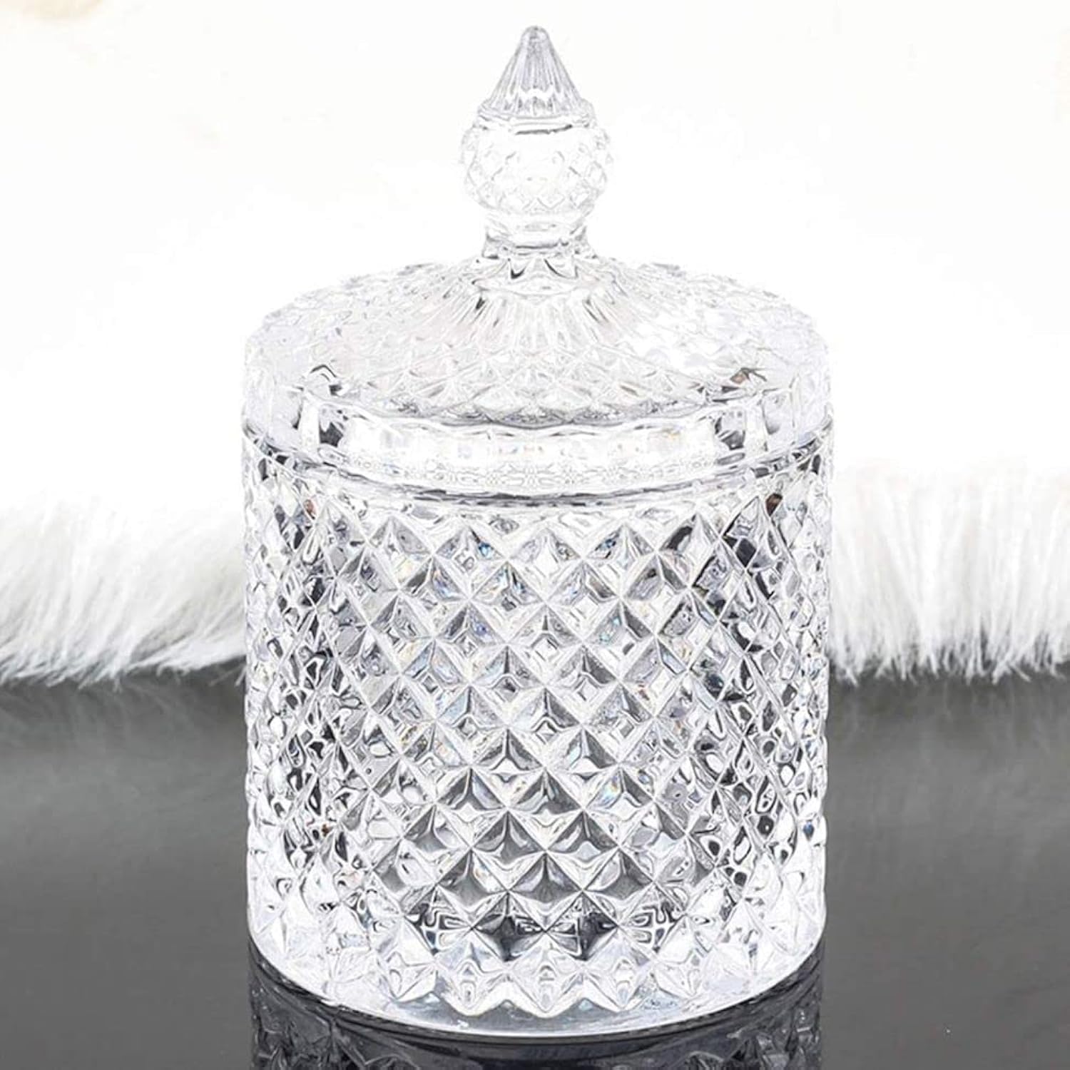 Maestro Craft Clear Jar With Lid, Crystal Glass Biscuit Barrel Container Decorative Candy Jar, Jewellery Storage Jar, Sugar Sweet Jar, Organiser Jar 300Ml