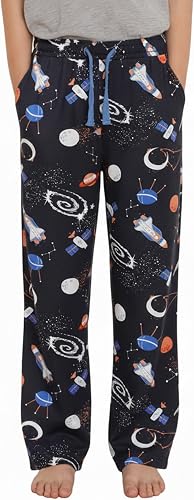 PATPAT Kids Plaid Pajama Pants - Boys and Girls Long Sleep Soft Elastic Waist Lounge Bottoms with Pockets,Grey Space Wonder,Size 11-12 Years