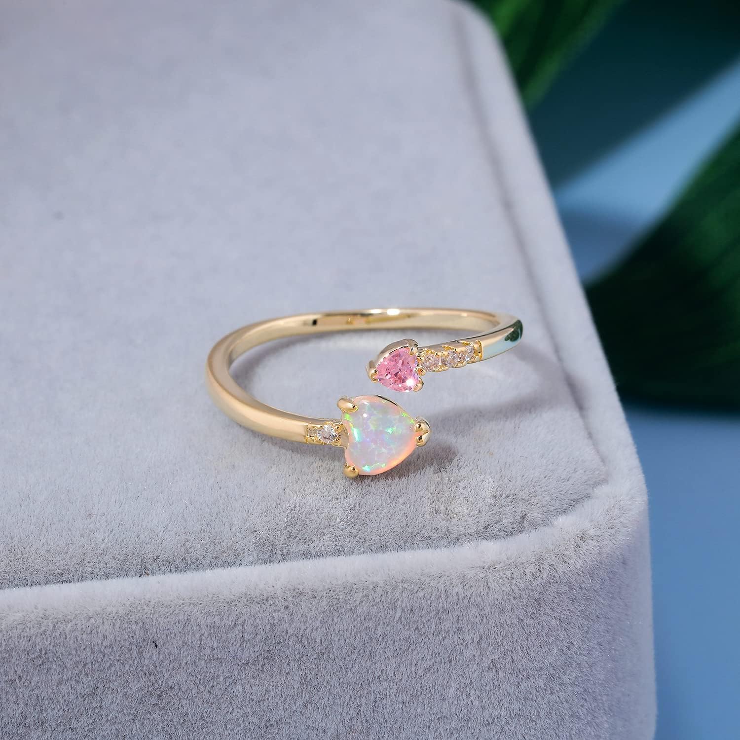 Adjustable Opal Ring for Women Teen Girls Ladies 14K White Gold Plated Heart/Oval Shape Stacking Rings Fire Opal Jewelry for Teen Girls - Image 5