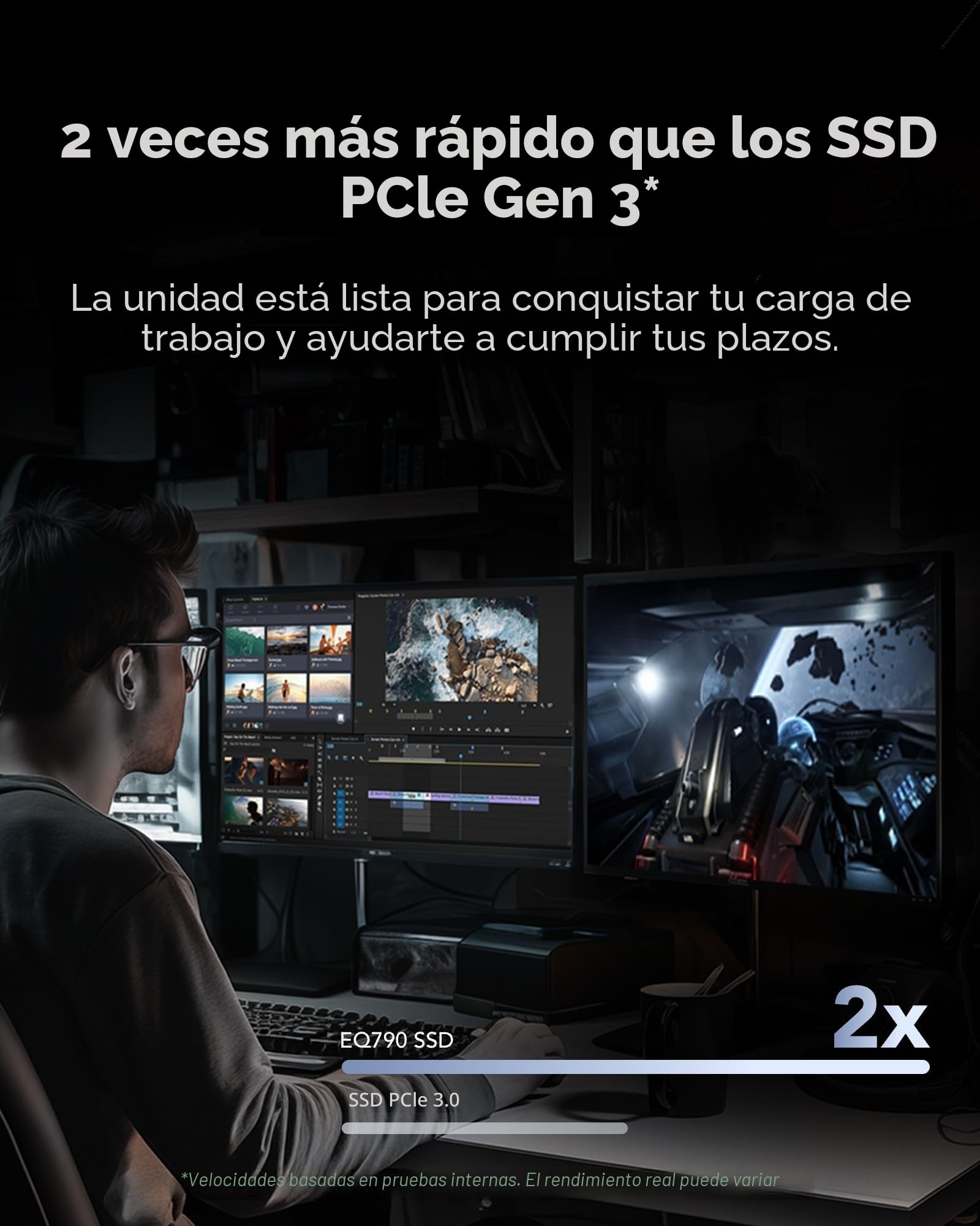 Lexar EQ790 1TB SSD M.2 2280 PCIe Gen4x4 NVMe 1.4 SSD Interno, Velocidad hasta 7000 MB/s, para Cargas de Trabajo Intensivas y Juegos de PC PS5, Unidad de Estado Sólido Interna de Alto Rendimiento