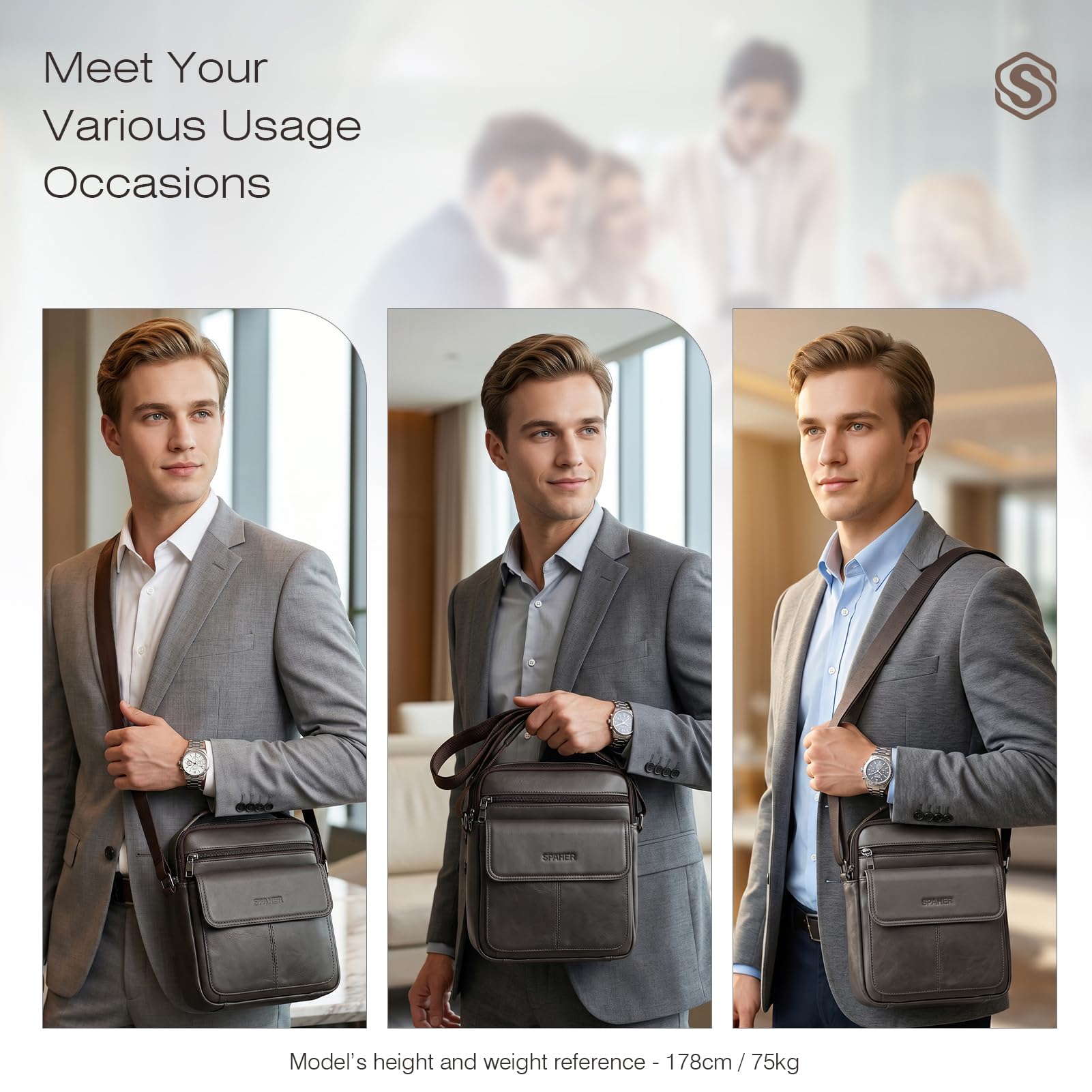 SPAHER Borsello Uomo Tracolla Pelle Grande Borsello per Ipad 11 Pollici Borsa Tracolla Impermeabile Borsetta Marsupio Uomo Multitasche per Quotidiano Lavoro Messenger Crossbody Sling Bag,Caffè