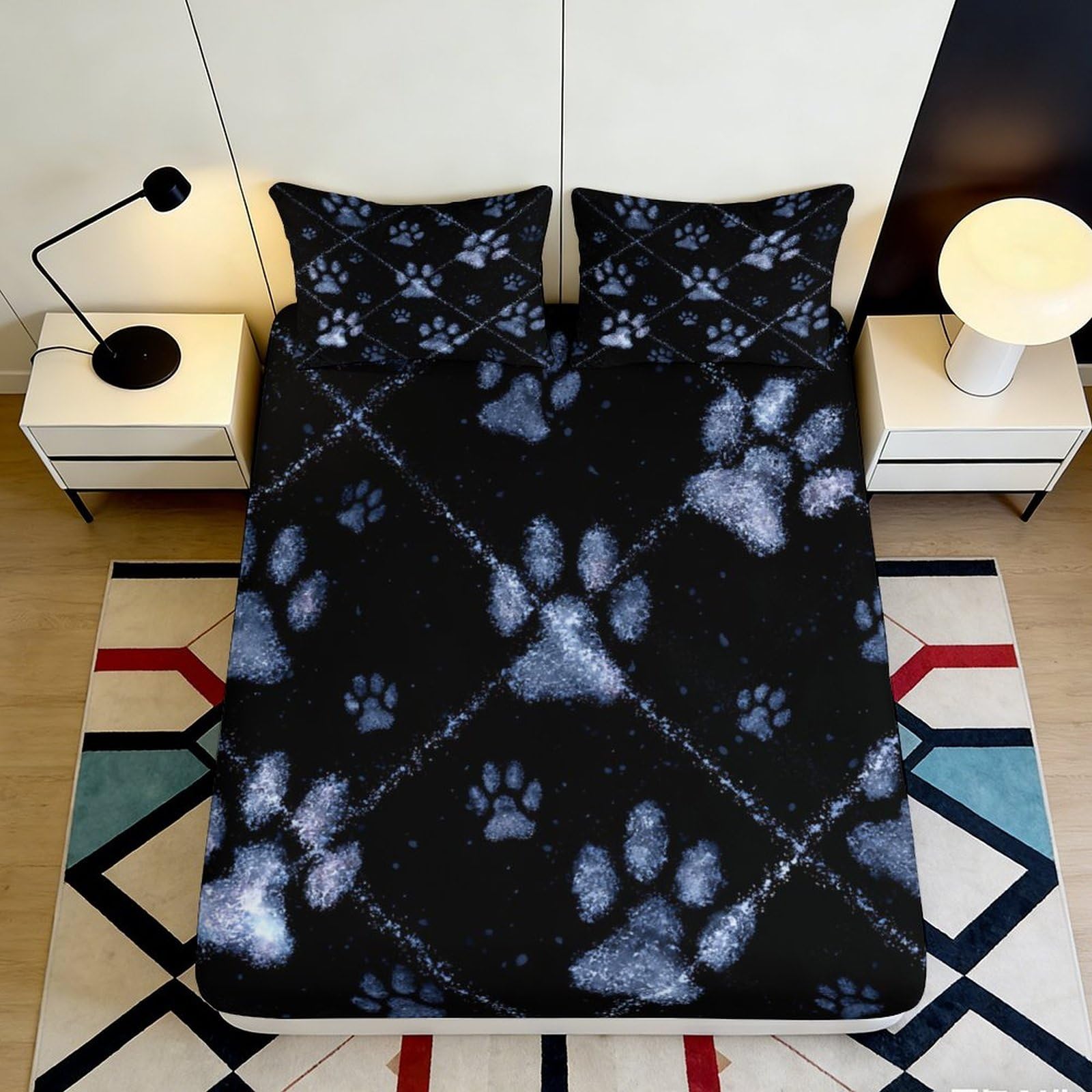 Pnayamiorkfel Style-10 3D Printed Paw Pattern Fitted Sheet Microfiber Soft Breathable Animal Tracks Bed Cover For Bedroom Guest Room Decor 90X200x25cm