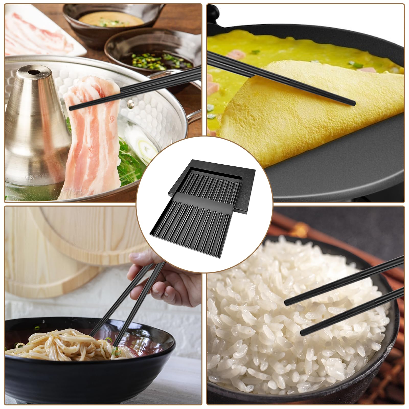 Jiaoshou Pan 10 Paia Bacchette Sushi in Fibra di Vetro, Lavabili in Lavastoviglie e Riutilizzabili, Bacchette Giapponesi, Chopsticks Nere 24CM per Casa Cucina Ristorante (Golden Fortune