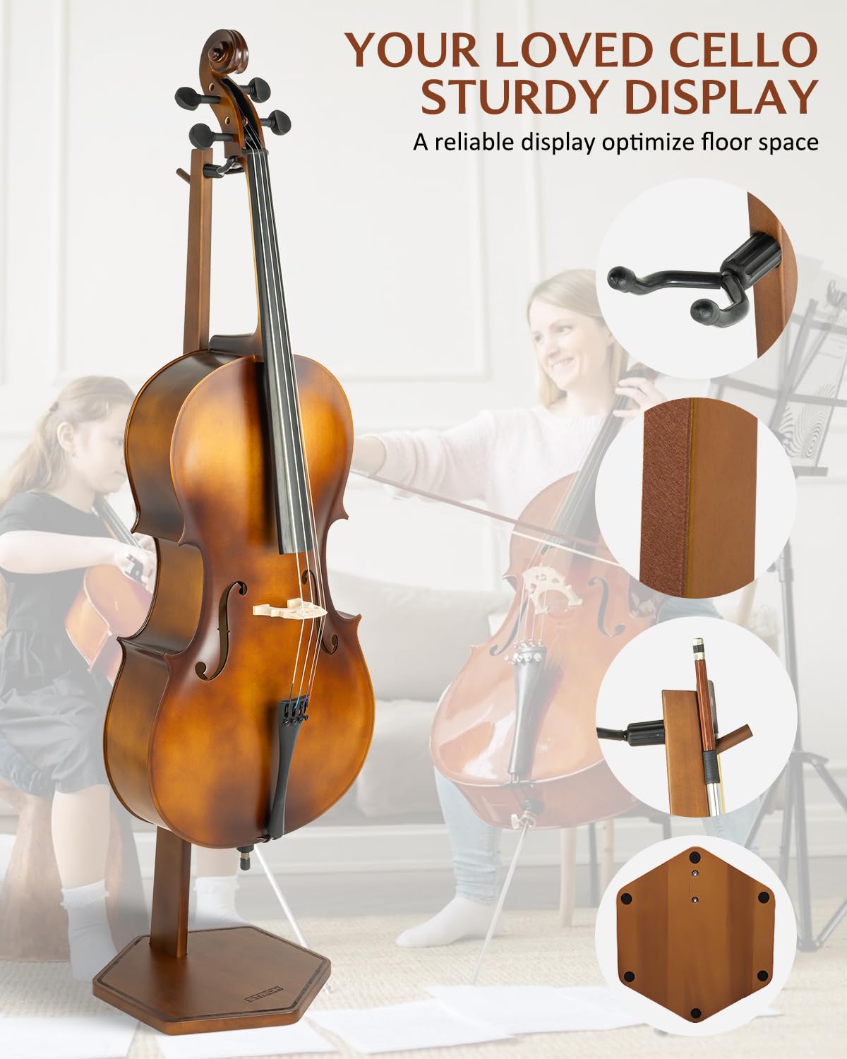STRICH Support pour violoncelle en bois avec support pour archet