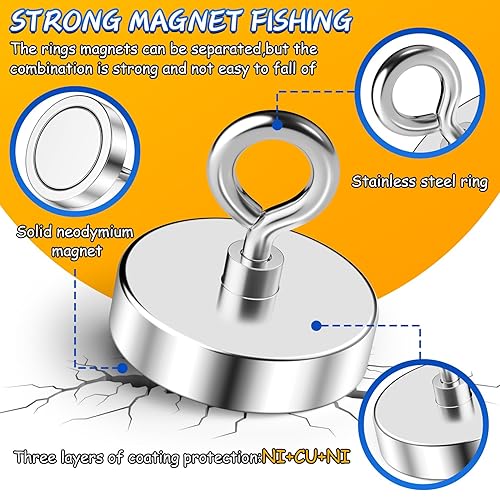 Vista 11 de Grtard Imán de pesca de neodimio, imán fuerte de 500 libras, imanes de pesca magnéticos resistentes para removedor, imanes redondos súper potentes