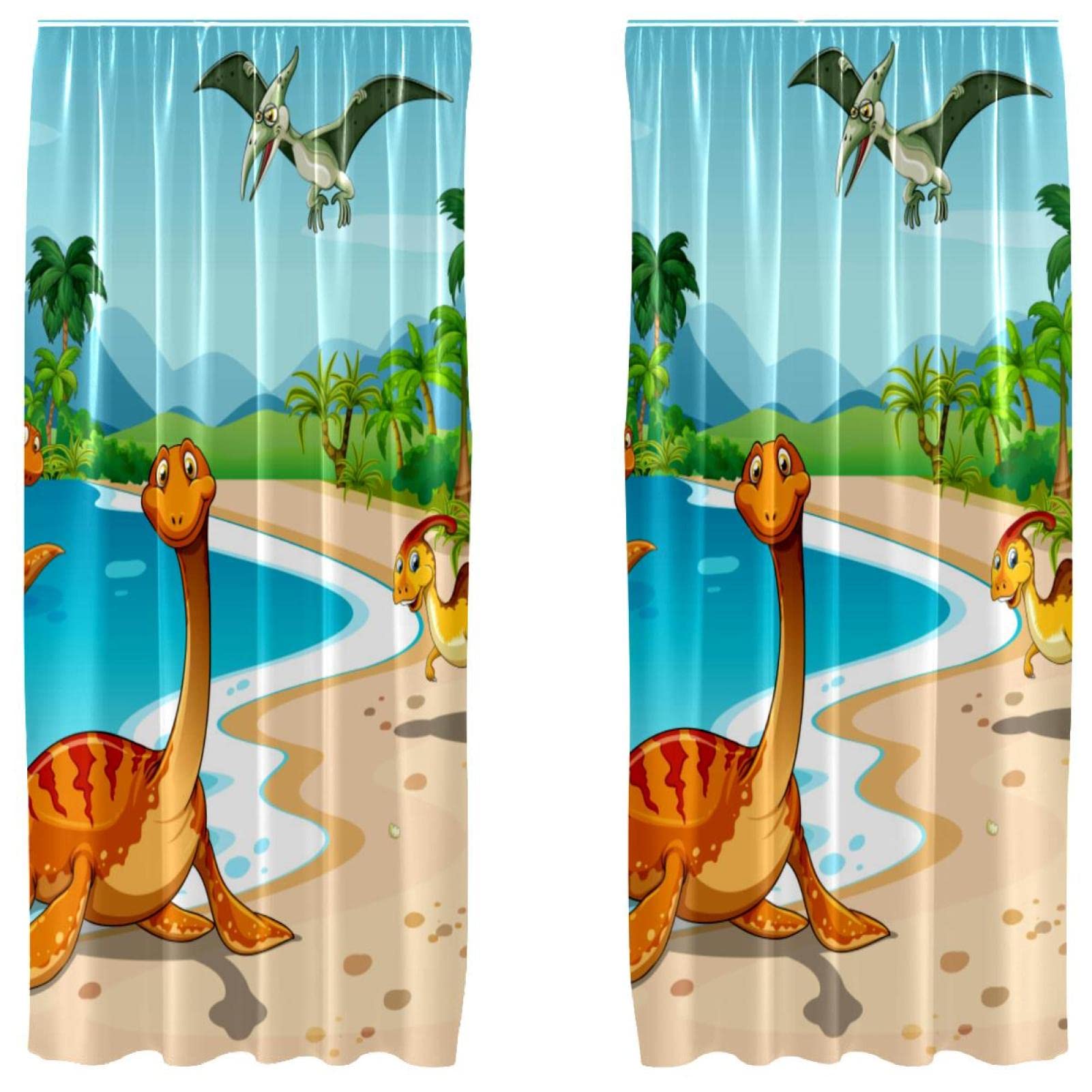 Cortinas de dinosaurios en la playa de 55x84 para ventana de dormitorio y estancias