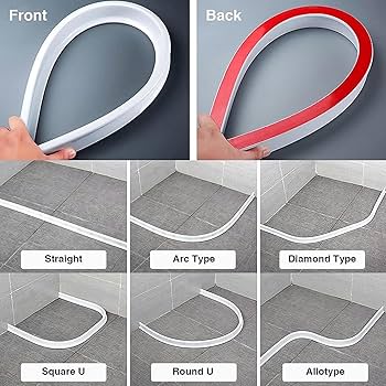 Amazon.com: Tira de sellado de ducha, barrera de agua para piso de habitación húmeda con cinta de calafatear, sello de piso de baño de ducha, sello de piso de baño para sala