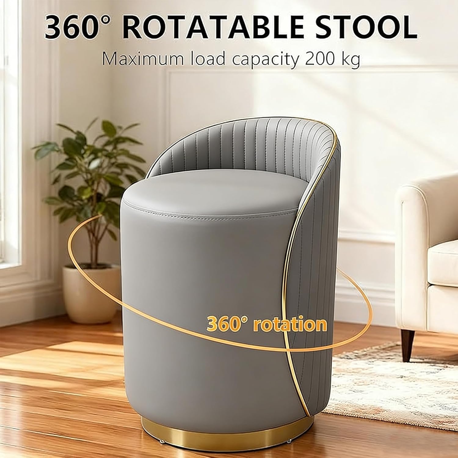 Makeup Stool, 360° Swivel Makeup Vanity Stool with Back, No Assembly Vanity Bench Seat, Swivel Barrel Chairs for Bedroom, Dressing, Living Room (Grey)