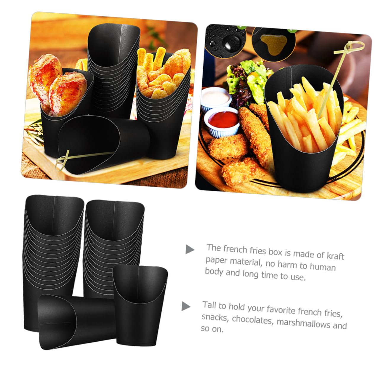 CHILDWEET 50pcs Small Snack Holder Daily Use French Fry Holder Small Snacks Cups Food Fries Cups Paper Snack Boxes French Fry Cups Waffle Paper Cone Waffles French Fries Holders Kraft Paper