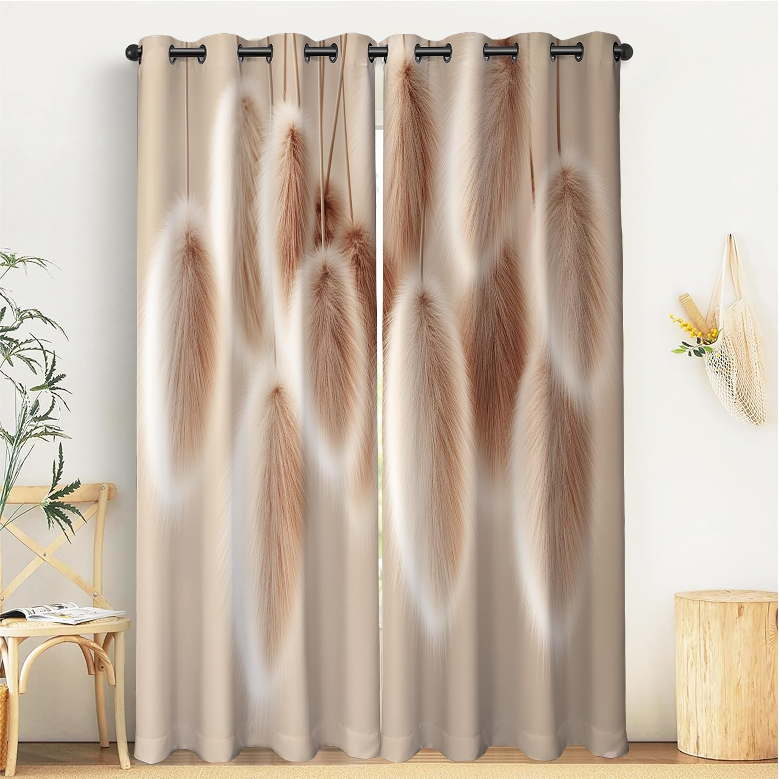 Beige Muro Di Coda Di Coniglio Tenda Oscurante Con Occhielli Arte Della Trama Poliestere Riduzione Rumore Insonorizzata Tendaggi Per Soggiorno Camera Da Letto Cucina 140x175cm(Larghezza x Altezza)