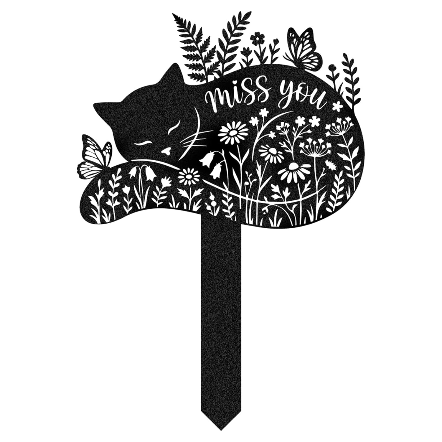Pet Grave Markers Cat - Memorial Cemetery Decorations for Grave Metal Remembrance Plaque for Outdoors Waterproof Butterfly Flower Graveyard Signs Yard Decor Loss of Cats...