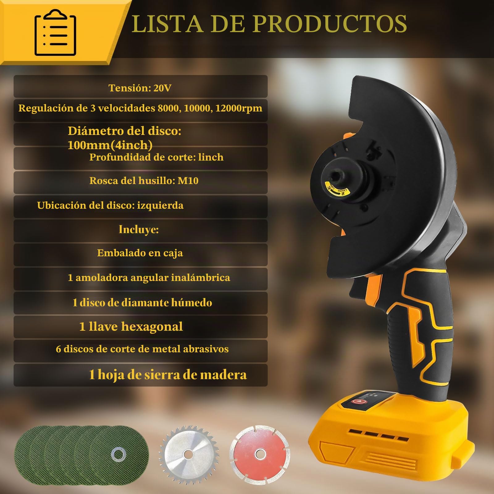 Amoladora angular inalámbrica para Dewalt 20 V, 12 000 rpm, herramienta de corte inalámbrica, amoladora eléctrica, motor sin escobillas con 6 cuchillas de 100 mm para cortar madera, plástico y metal