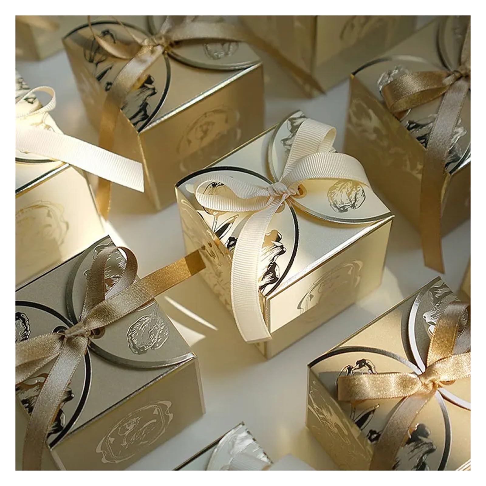 Cajas De Boda Para Caramelos Caja de dulces de boda de lujo, color champán, 10 unidades, color dorado, ideal for bodas.(Champagne,100pcs)