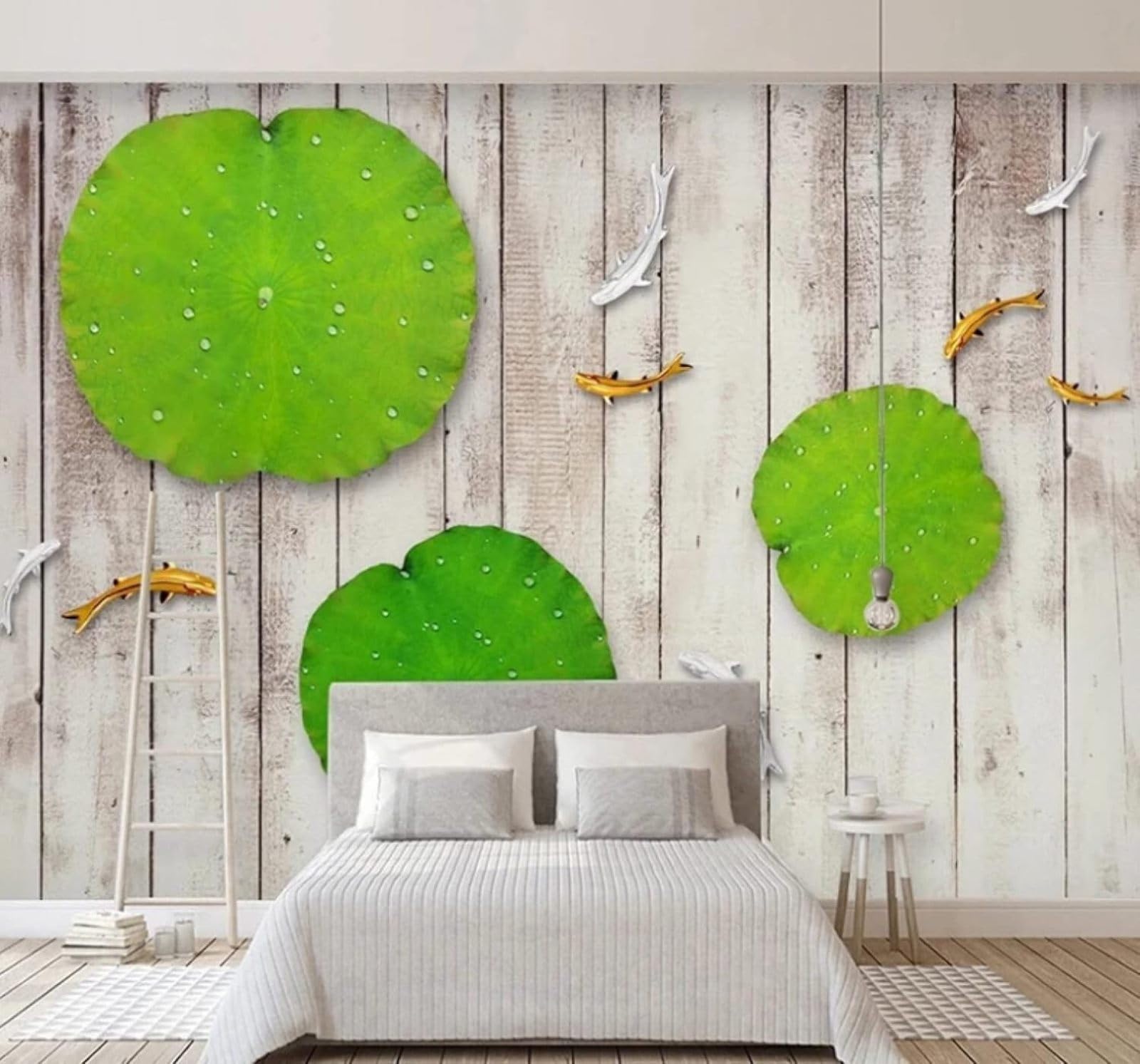 XLMING Embossed Fresh Lotus Leaves Little Fish Wood Grain 3D Wallpaper Luxury Silk Study Dining Feature Sofa Grey Bedroom Living Room Tv Decorative Wall-400cm×280cm
