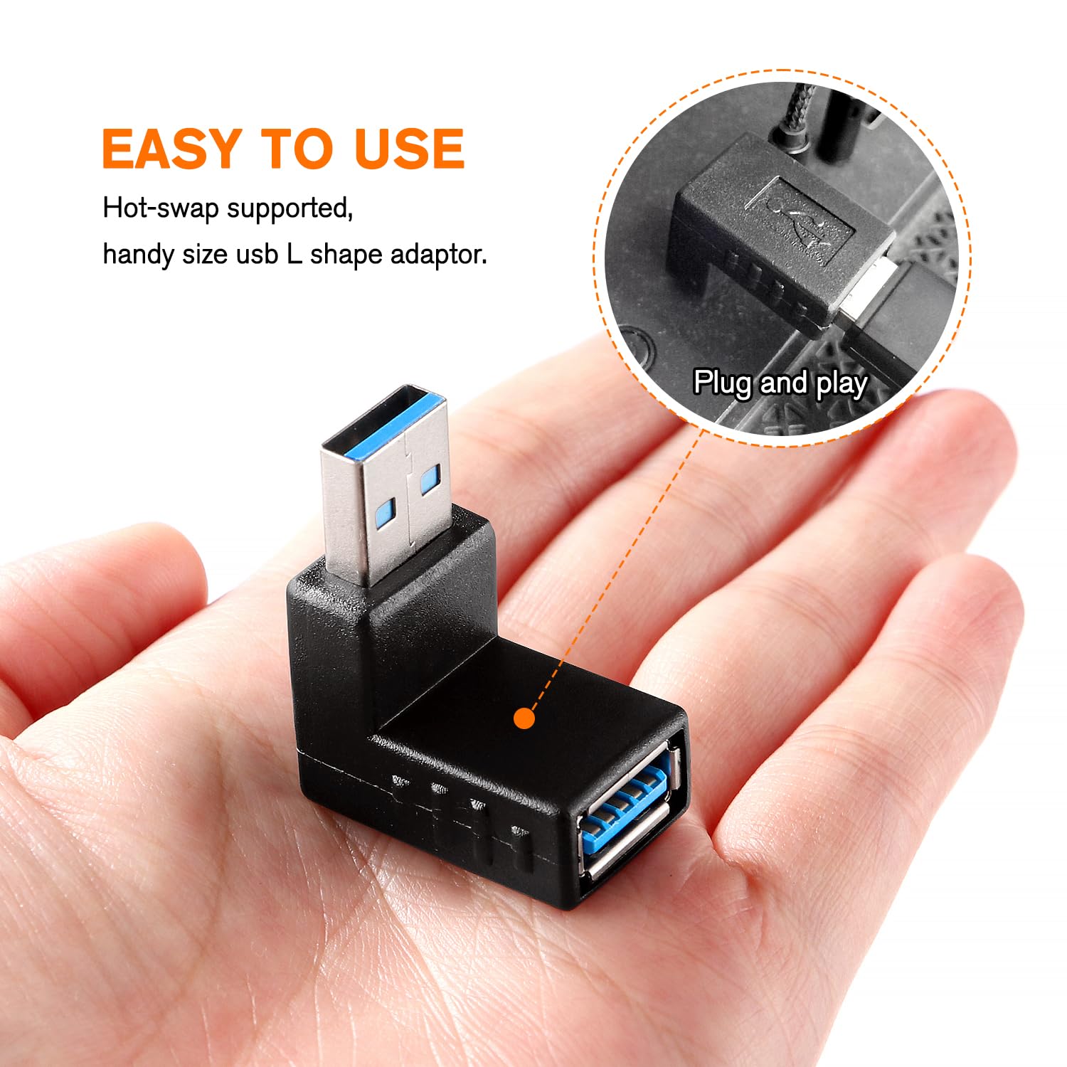 4 Pezzi Adattatore ad Angolo USB 3.0 a 90°, Adattatore USB 3.0 90 Gradi Maschio a Femmina Combo Verticale Verso l'alto e Verso il Basso Connettore, Adattatore Angolare da USB a USB