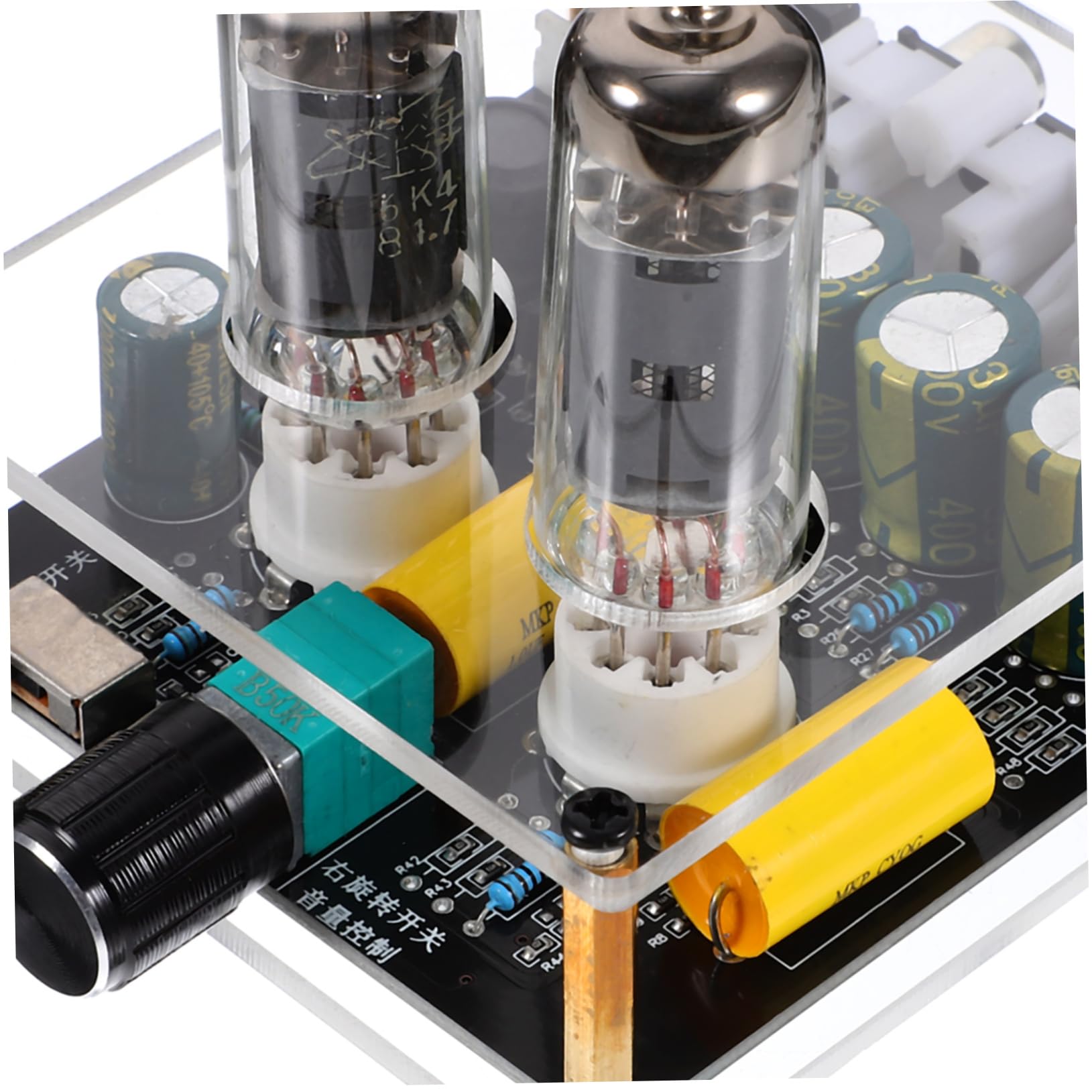 Preamplificatore Valvolare Phono Portatile Funzione Preamplificatore in Vetro e Abs per Sistemi Home Theater Fai-da-te e Arredamento Moderno