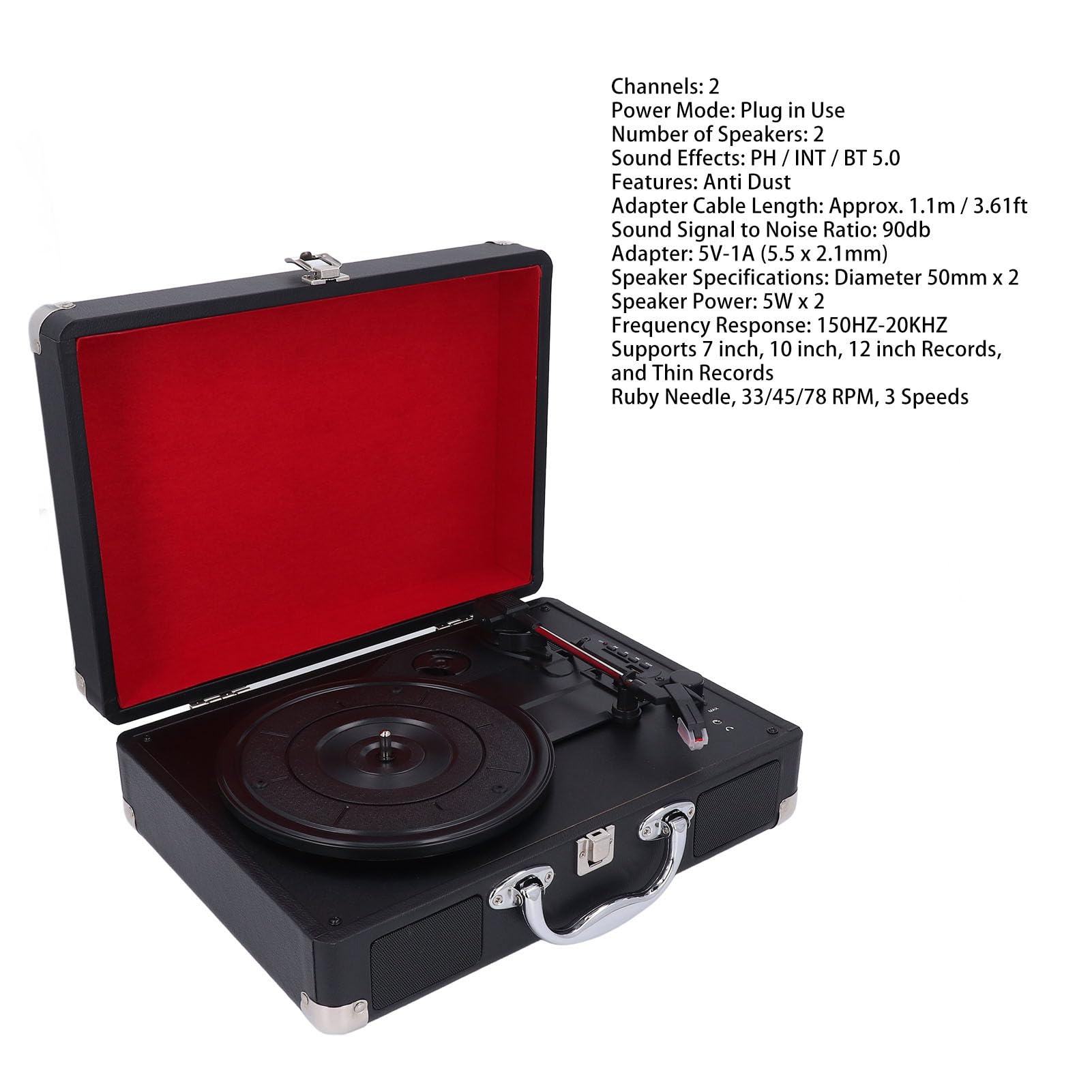 Giradischi Vintage BT Giradischi retrò con Altoparlanti Integrati, Riproduzione USB e 5. per Dischi 33/45/78 Giri, Valigia Portatile - Design per l'intrattenimento Domestico e l'arredamento