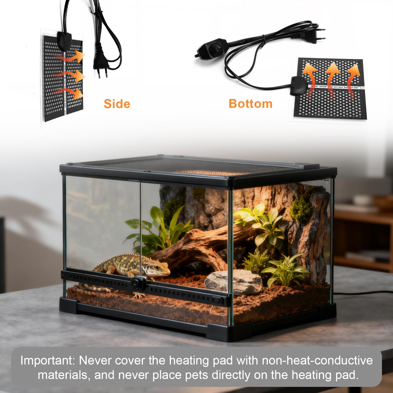 HENGBIRD Maty grzewcze 15 x 14 cm gad, mata grzewcza do terrarium z 7 kostkami do regulacji temperatury, mata grzewcza dla żółwi, węży, jaszczurek, pająków, gadów, małych ssaków