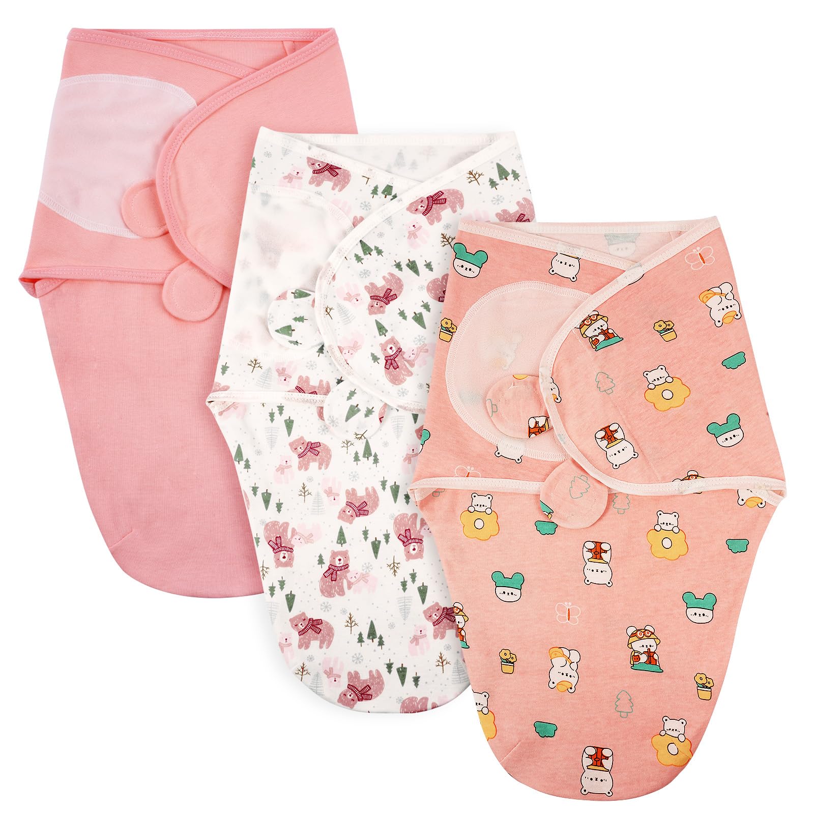 AYBUY Pucksack Baby, 0–3 Monate Schlafsäcke für Neugeborenen, Bio-Baumwolle Baby Schlafsäcke für Neugeborene, Swaddle Decke Pucktuch, Babyschlafsack Wickeltuch Unisex 3er (Hellrosa)