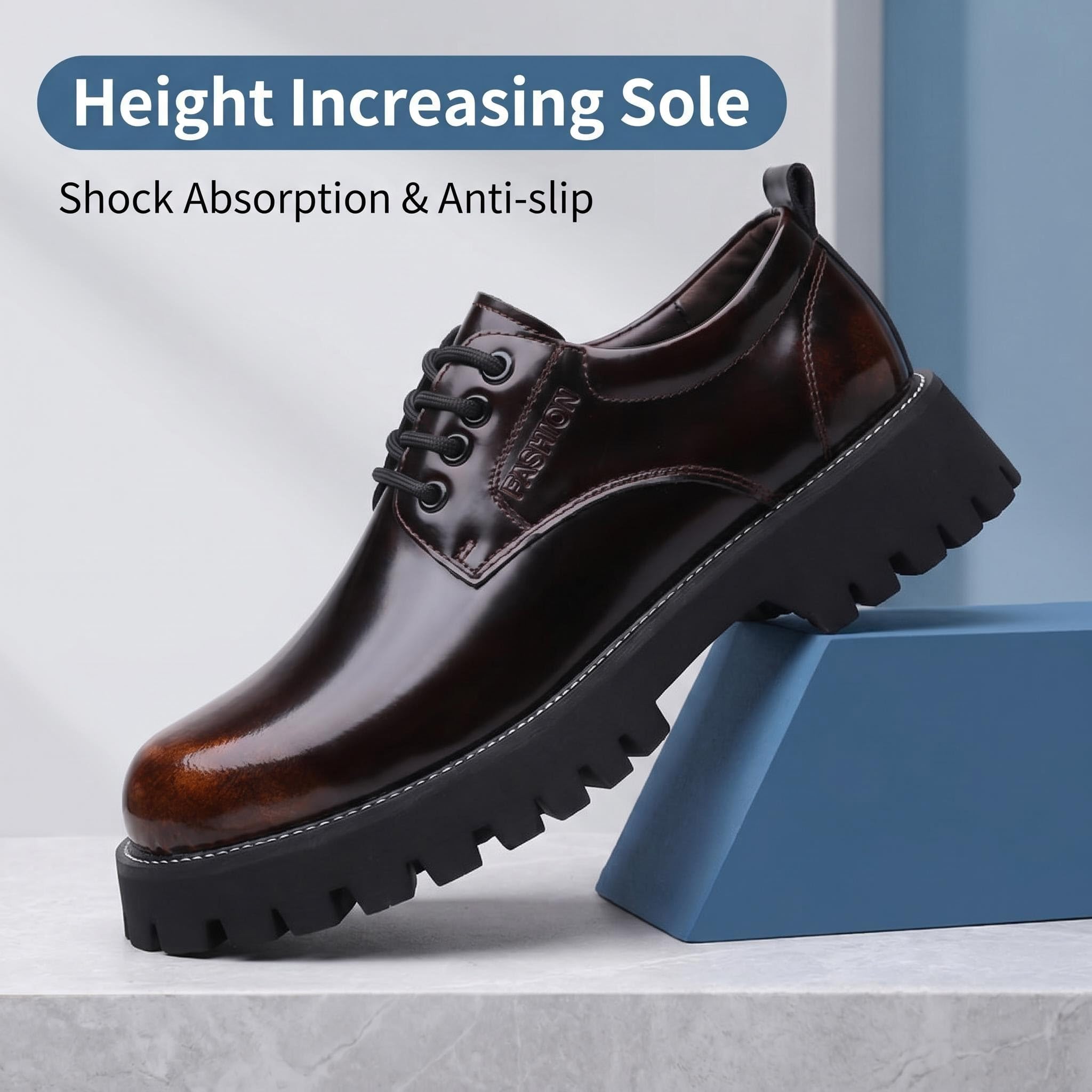 Scarpe Derby Uomo Pelle Verniciata Lucida Platform Suola Spessa Dentata Stringate Vintage Marroni Altezza Aggiunta, Scarpe Eleganti Casual Business Cerimonia Antiscivolo