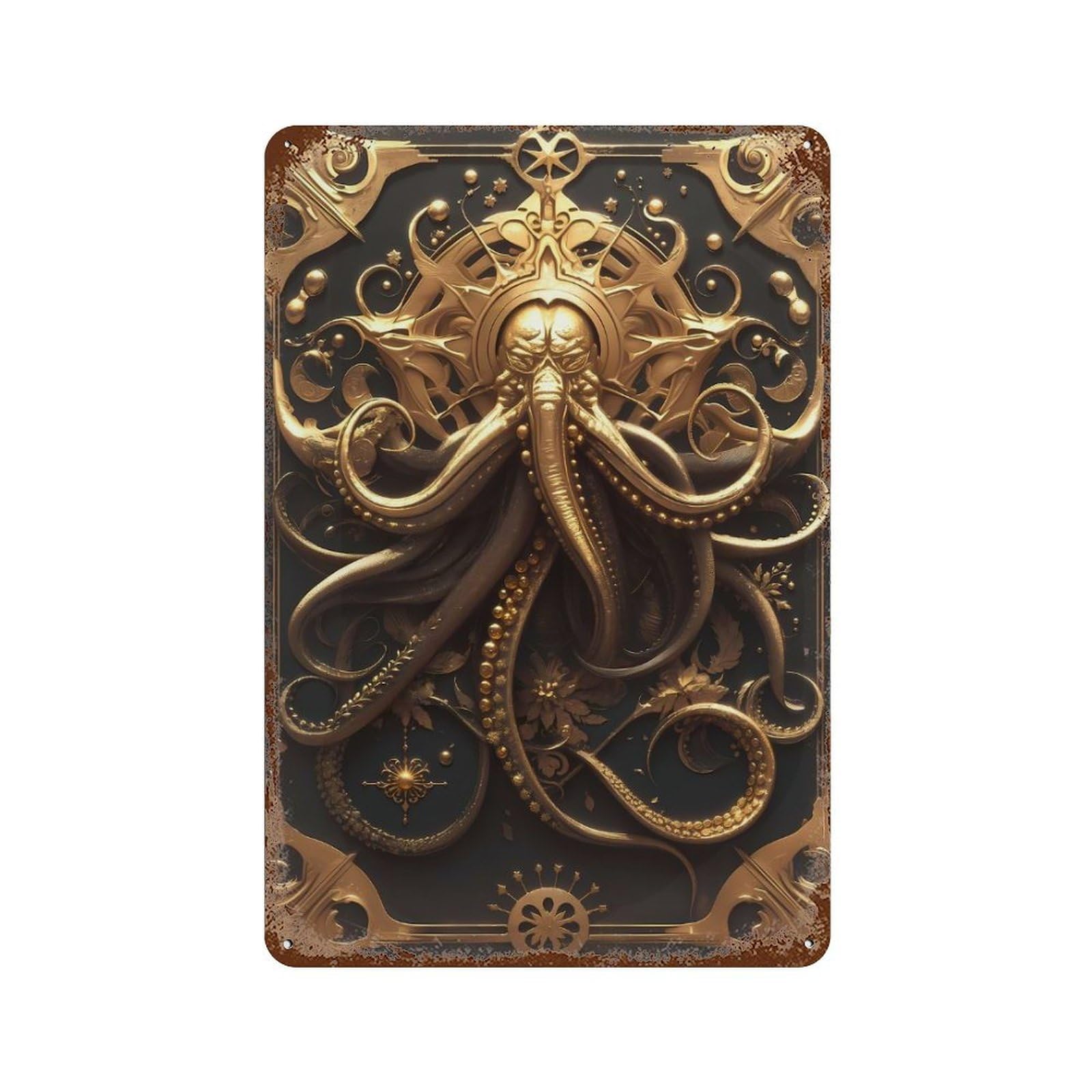 Retro Metal Sign Golden Mystery Kraken 11.8"x7.9", Retro Wall Decor for Living Room, Hallway And Home Decor