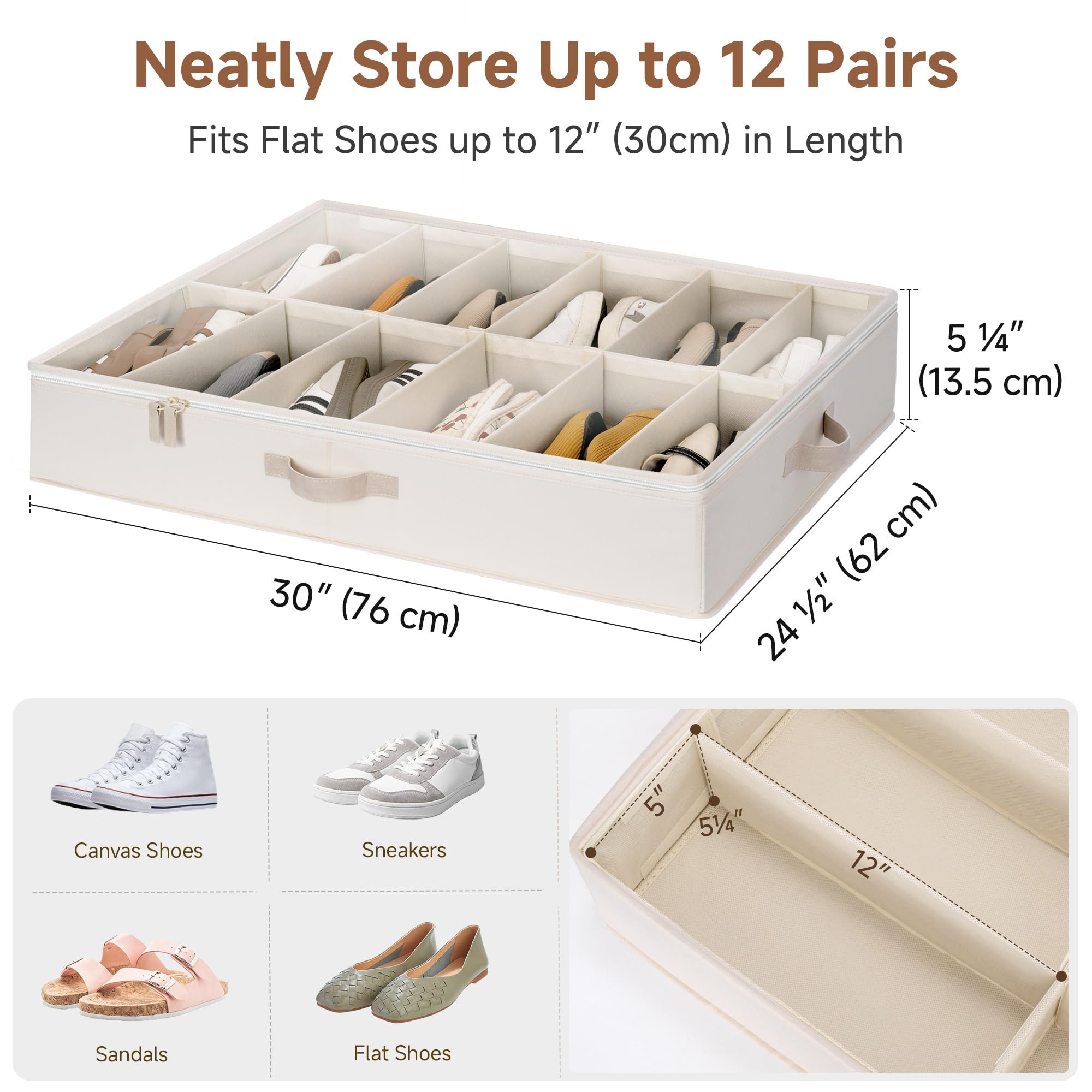 StorageWorks Organizer per scarpe sotto il letto, per armadio, confezione da 2 robusti contenitori per scarpe sotto il letto, scatole per scarpe a basso profilo con divisori regolabili, adatta fino a