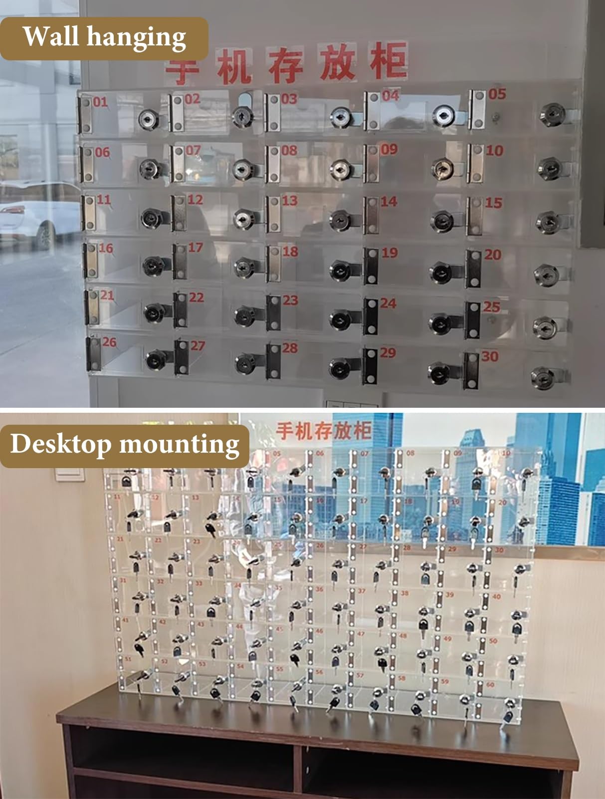 Casier à Téléphones Portables Transparent Avec Serrure - 30 Emplacements - Pour Bureau, école Ou Atelier